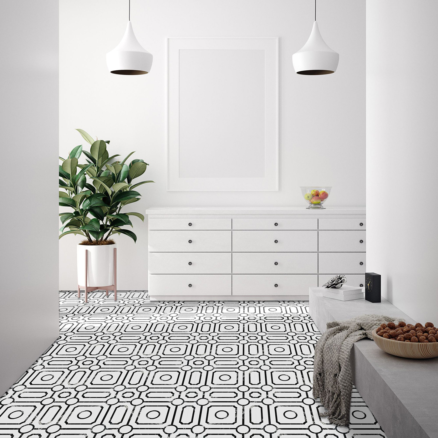 Self-Stick Vinyl Modern Geometric Floor Tiles 1.5mm Thick 12" x 12" 20 Tiles/Box - Picture 19 of 75