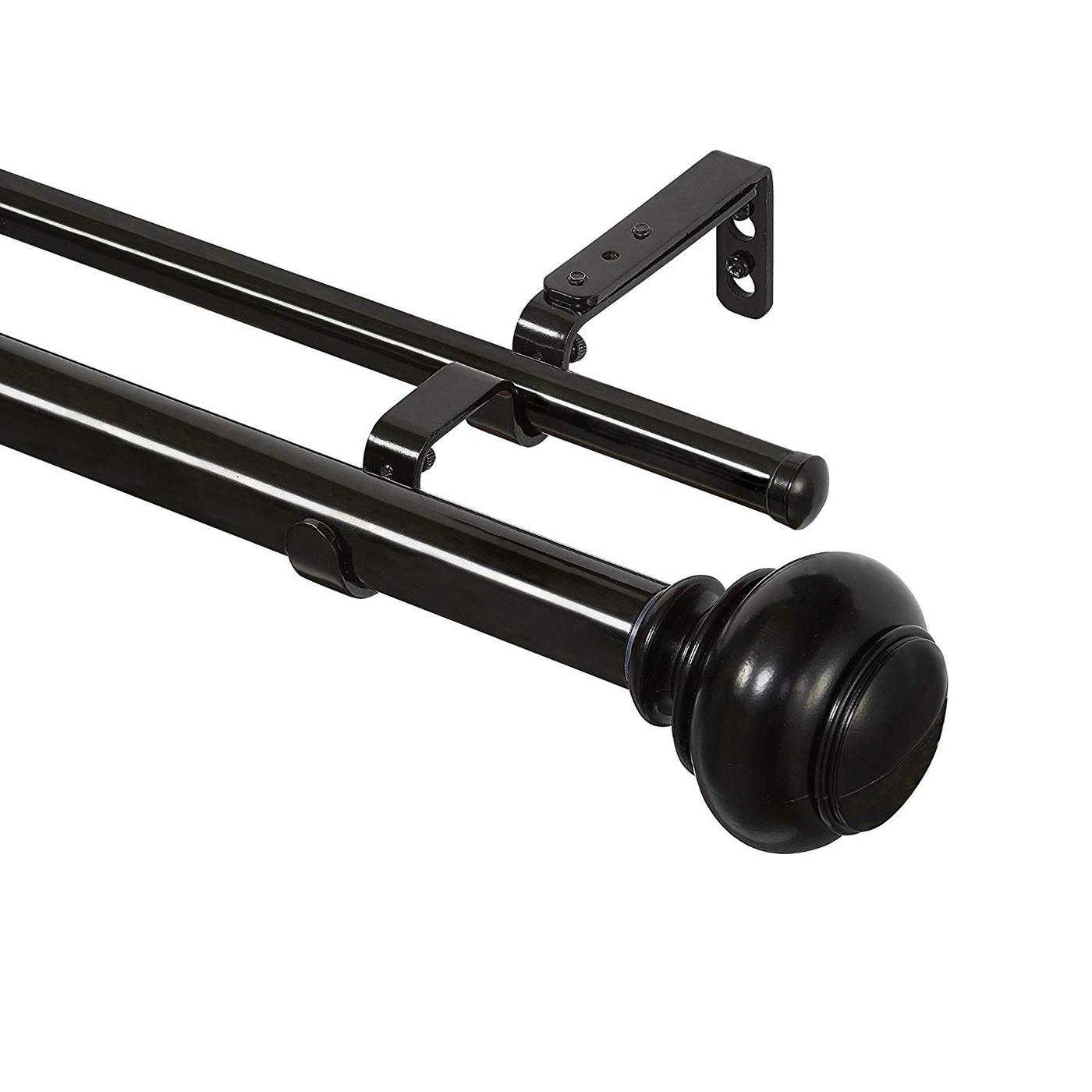 Black Silver Double Window Rod Adjustable Decorative Curtain Rod