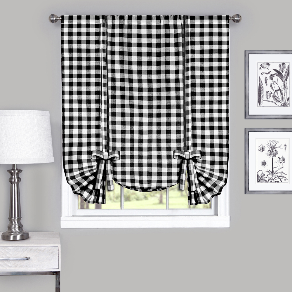 Window Curtain Tie Up Shade Checked Plaid Gingham Kitchen Drapes