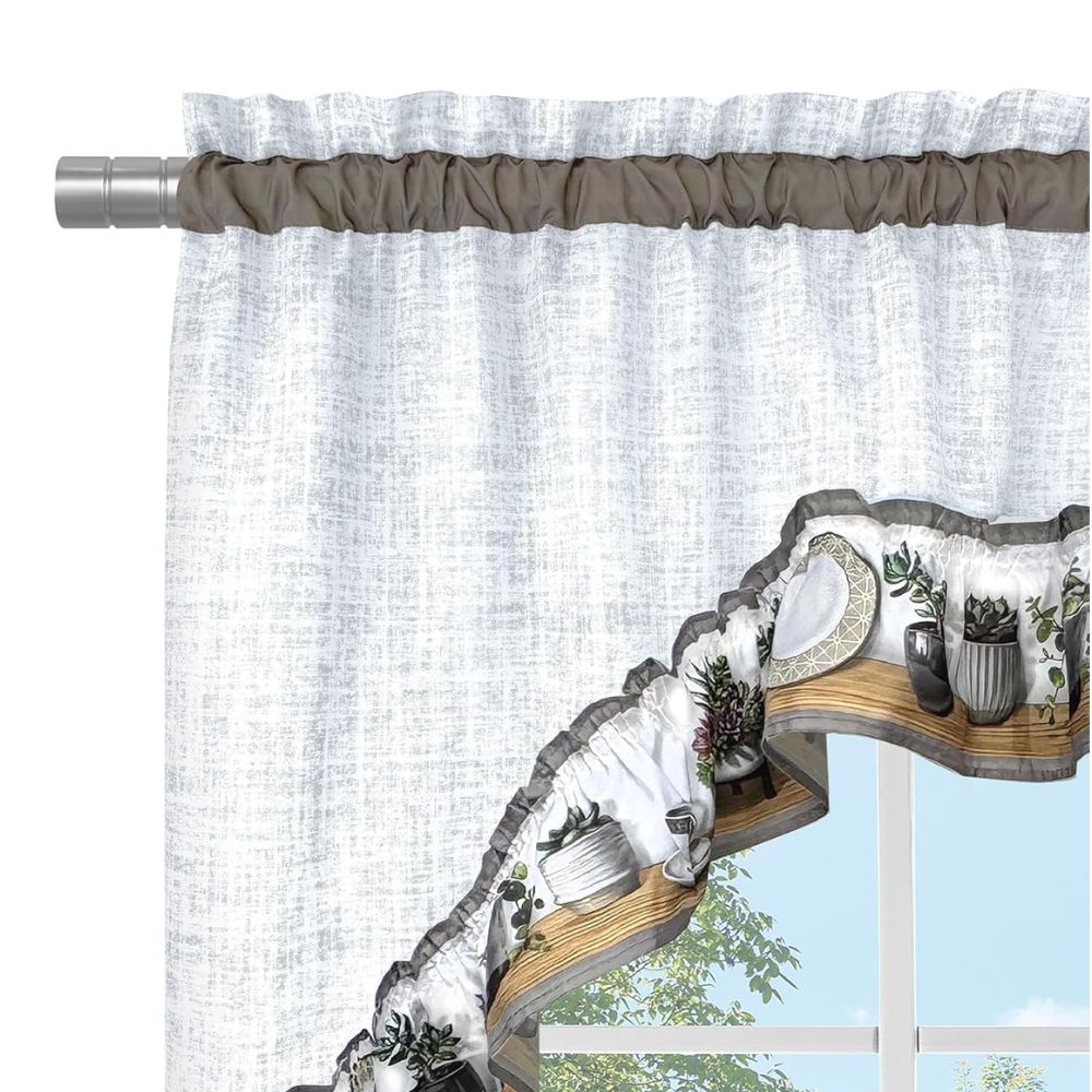 PowerSellerUSA Printed Polyester Rod Pocket 3-Piece Window Tier-Pair & Swag Set