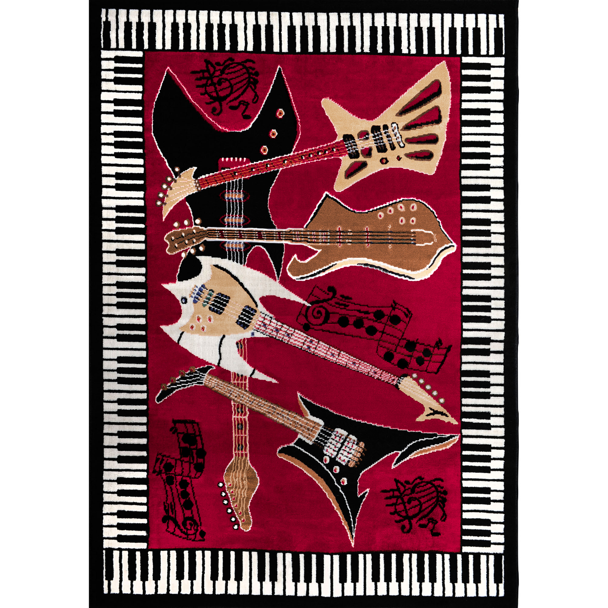 Musical Instrument Piano Key Bordered Red Area Rug Guitar Music Notes Carpet - Picture 8 of 14