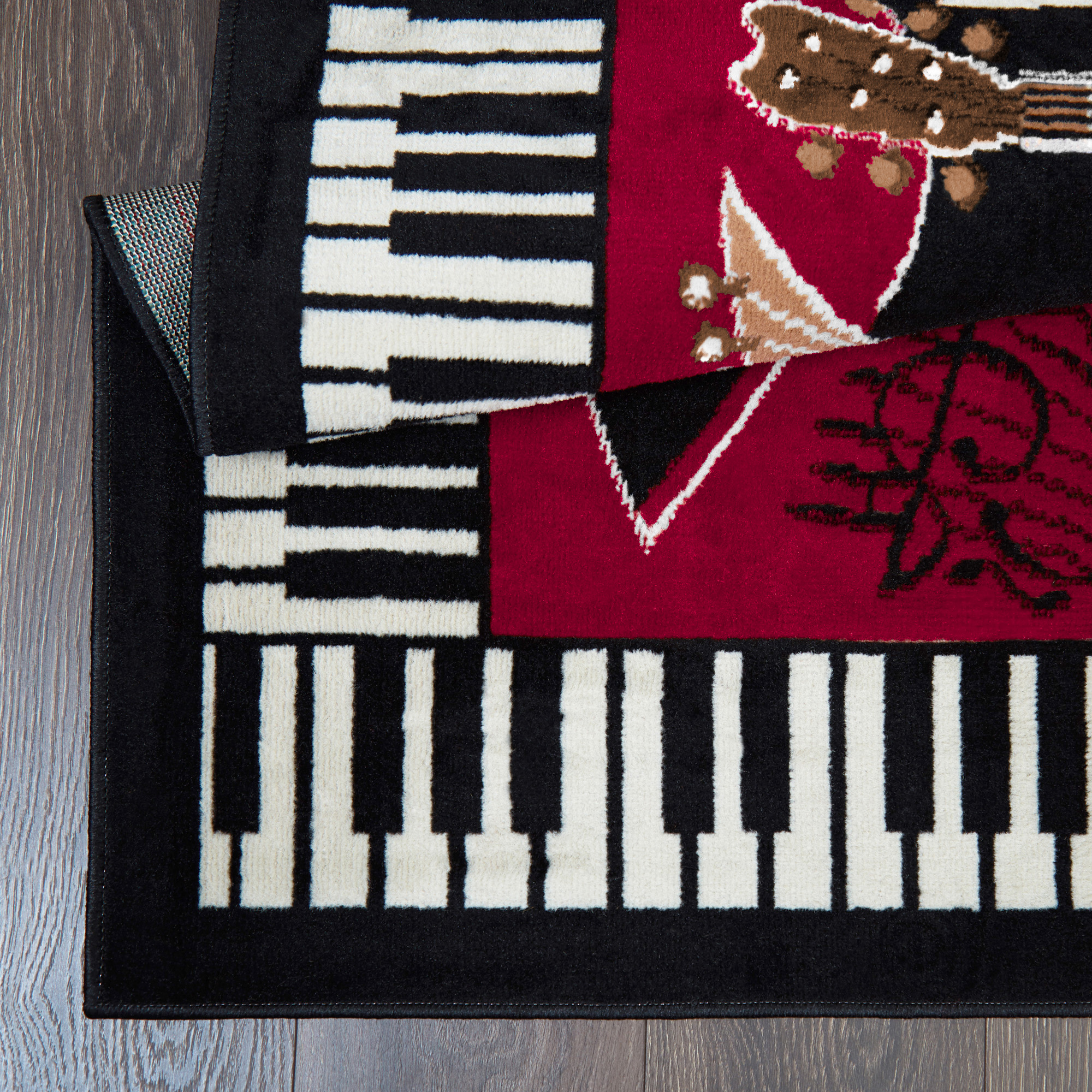 Musical Instrument Piano Key Bordered Red Area Rug Guitar Music Notes Carpet - Picture 9 of 14