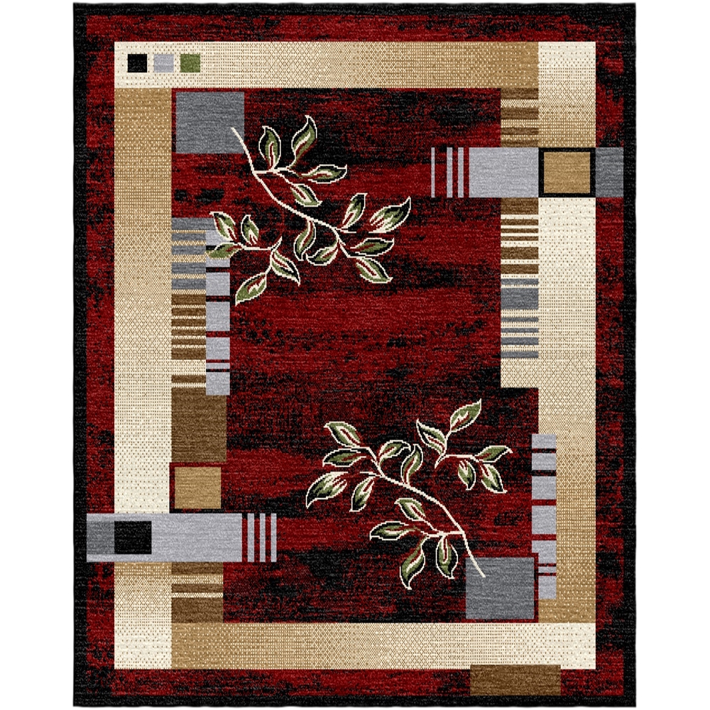Sumatra Modern Floral Geometric Area Rug with Contemporary Jute Backing