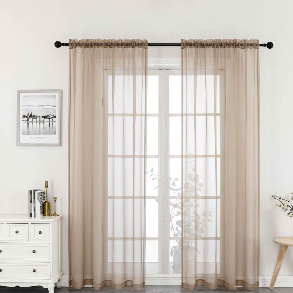 Regal Home Crystal Solid Sheer Lightweight Rod Pocket 2PCS Window Curtain Panels