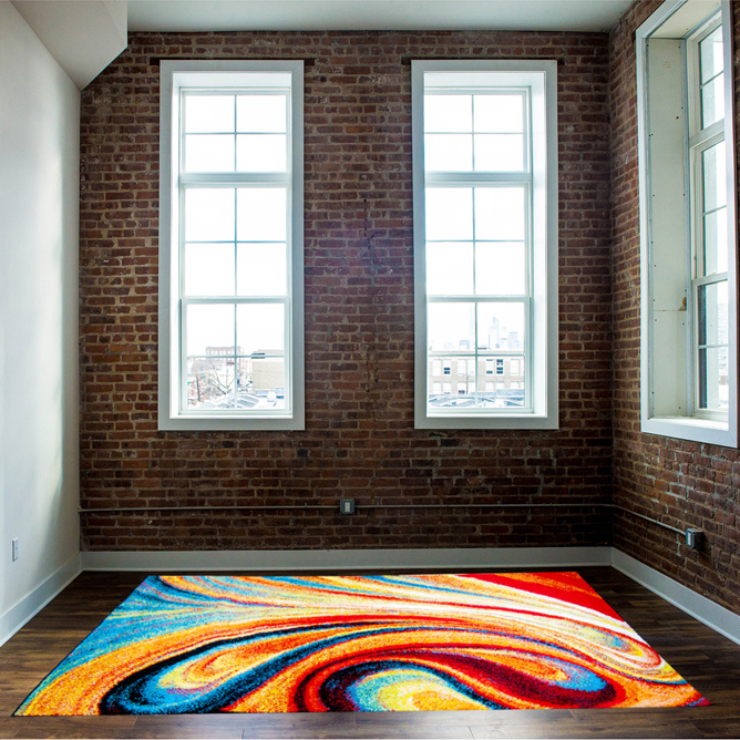 Swirls Contemporary Modern Area Rug Multi-Color Abstract Floor Décor Carpet