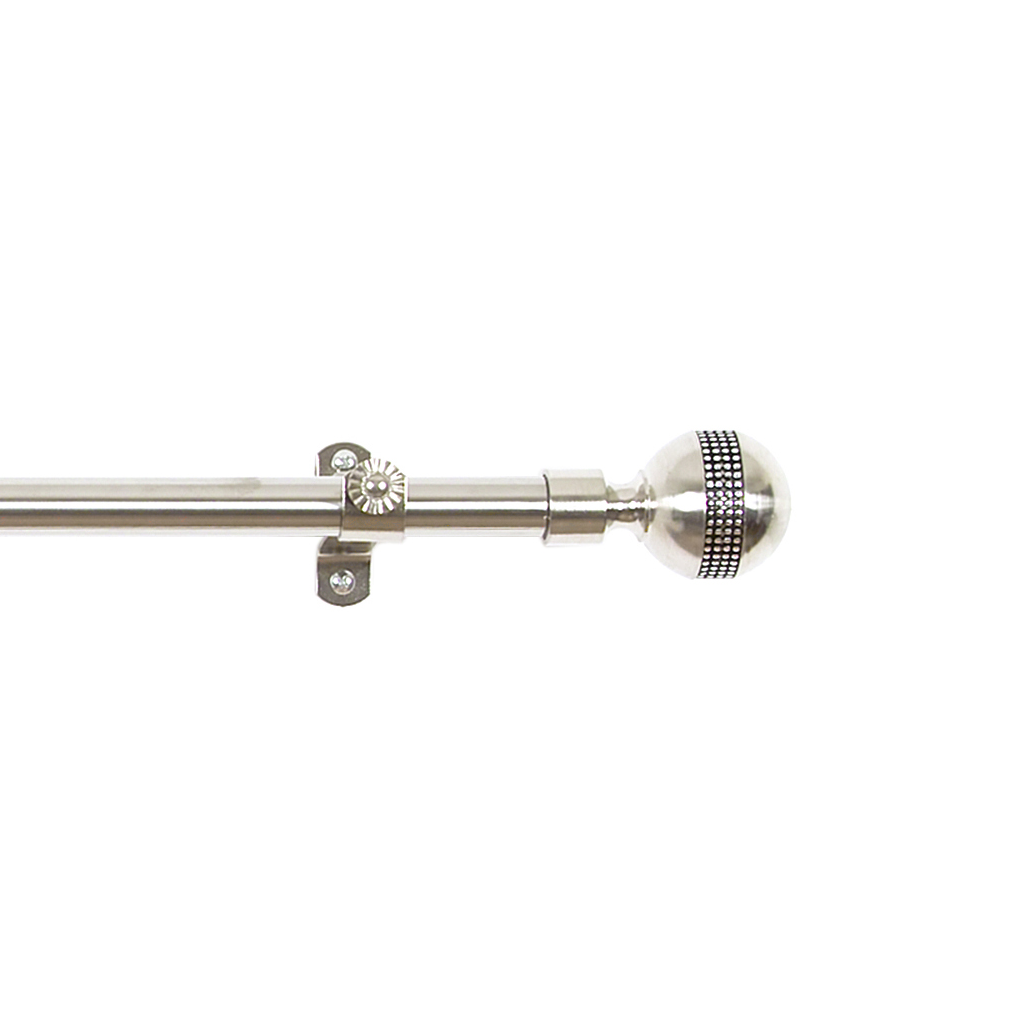 All Metal Sphere Ball Finial Set With 1 Satin Curtain Rod