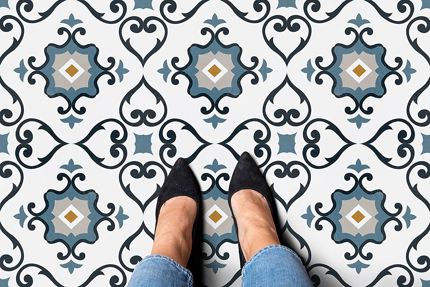 Self-Stick Vinyl Modern Geometric Floor Tiles 1.5mm Thick 12" x 12" 20 Tiles/Box - Picture 8 of 75