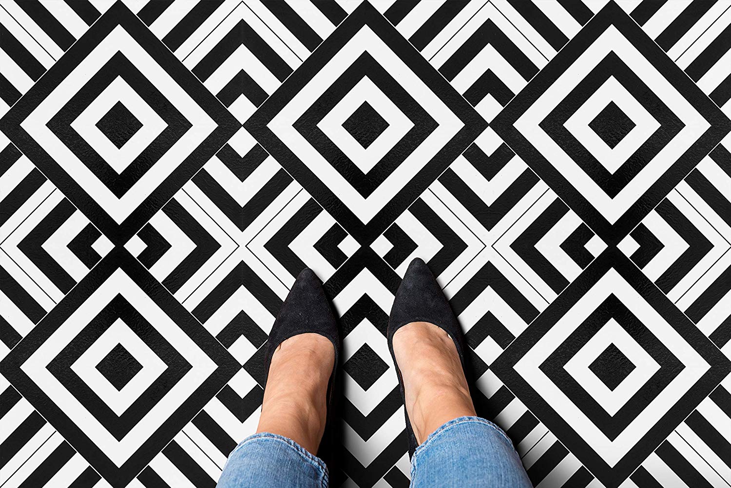 Self-Stick Vinyl Modern Geometric Floor Tiles 1.5mm Thick 12" x 12" 20 Tiles/Box - Picture 36 of 75