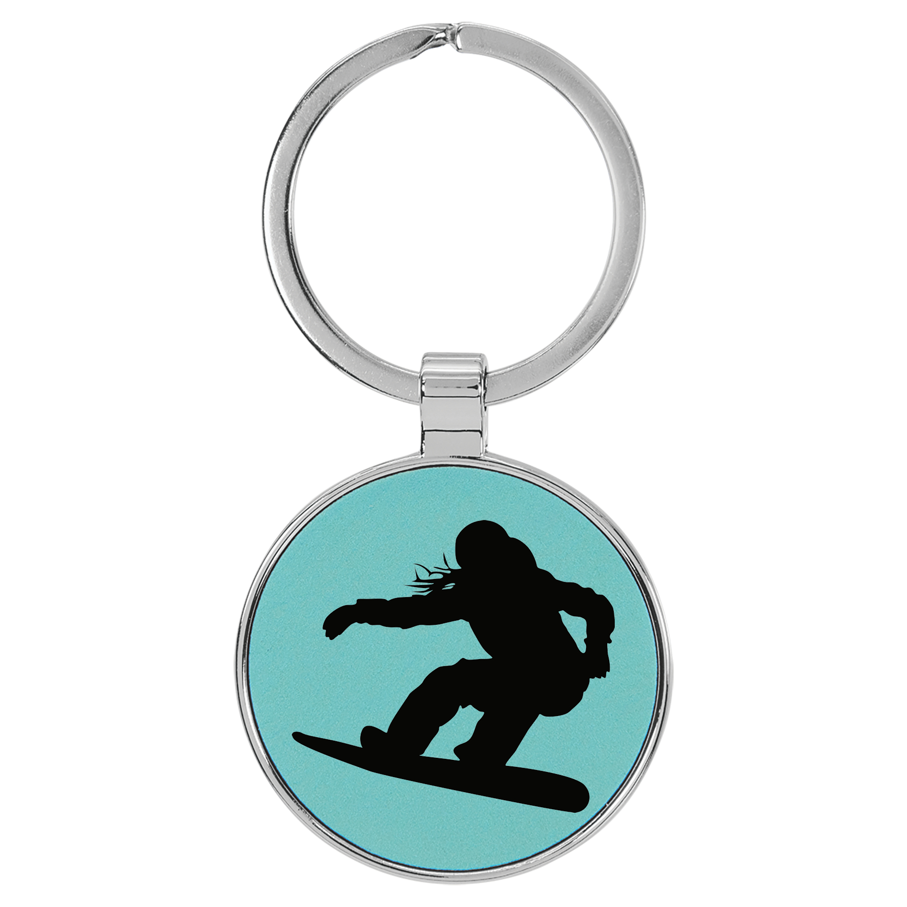 Enthoozies Female Snowboarder Silhouette Laser Engraved Leatherette Keychain