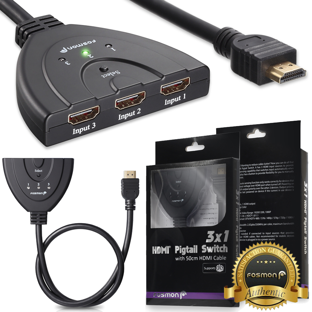 Fosmon 1080P HDMI 3x1 3 Port HD Intelligent Auto Switch Cable Adapter