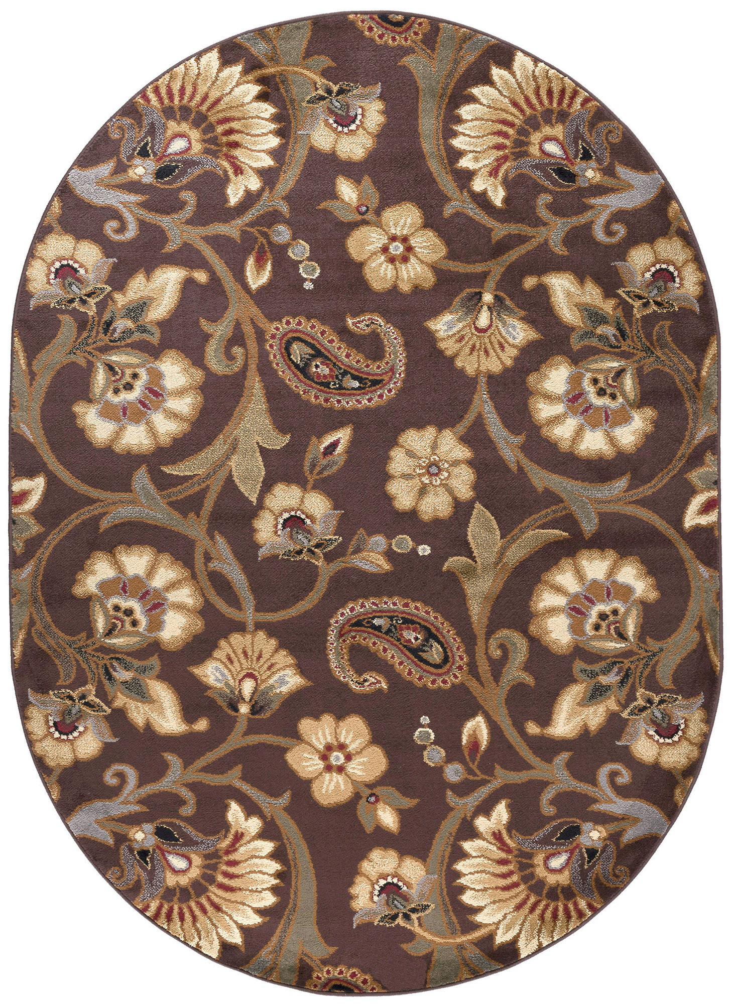 BROWN casual FLORAL vines AREA rug TRANSITIONAL ivory GREEN blue PAISLEY carpet - Picture 8 of 19