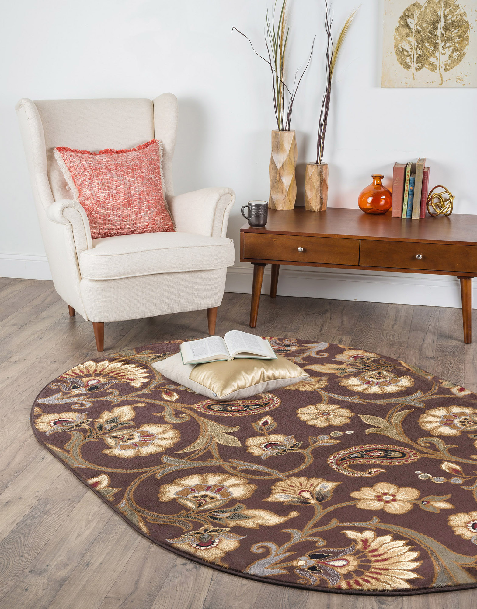 BROWN casual FLORAL vines AREA rug TRANSITIONAL ivory GREEN blue PAISLEY carpet - Picture 7 of 19
