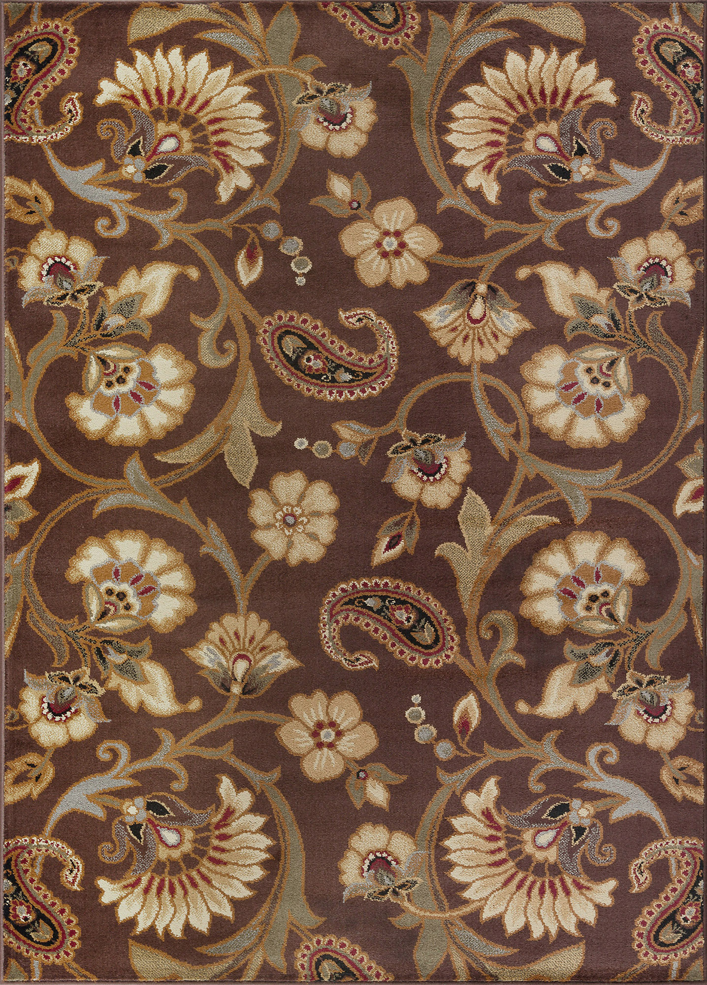 BROWN casual FLORAL vines AREA rug TRANSITIONAL ivory GREEN blue PAISLEY carpet - Picture 12 of 19