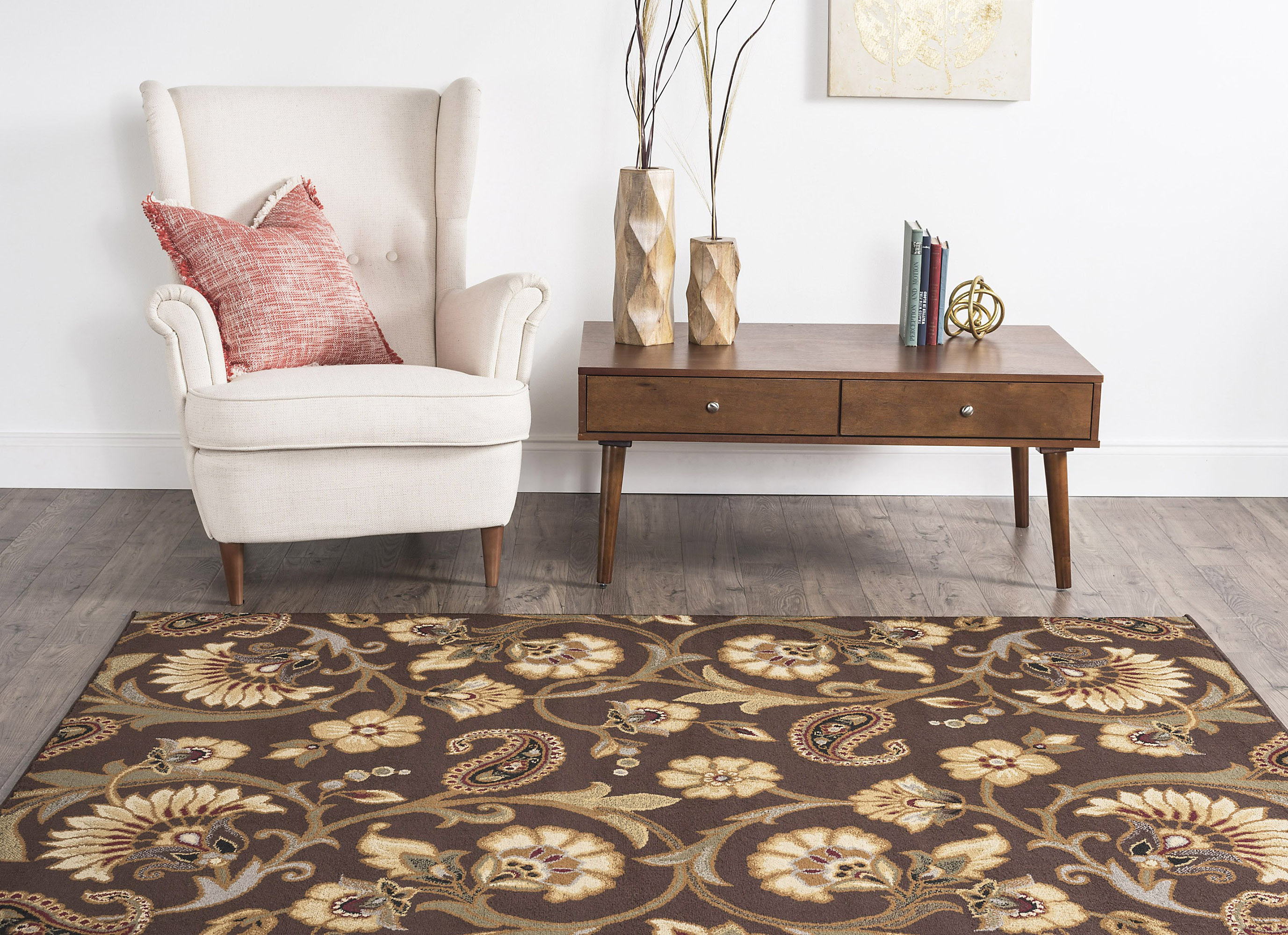 BROWN casual FLORAL vines AREA rug TRANSITIONAL ivory GREEN blue PAISLEY carpet - Picture 11 of 19