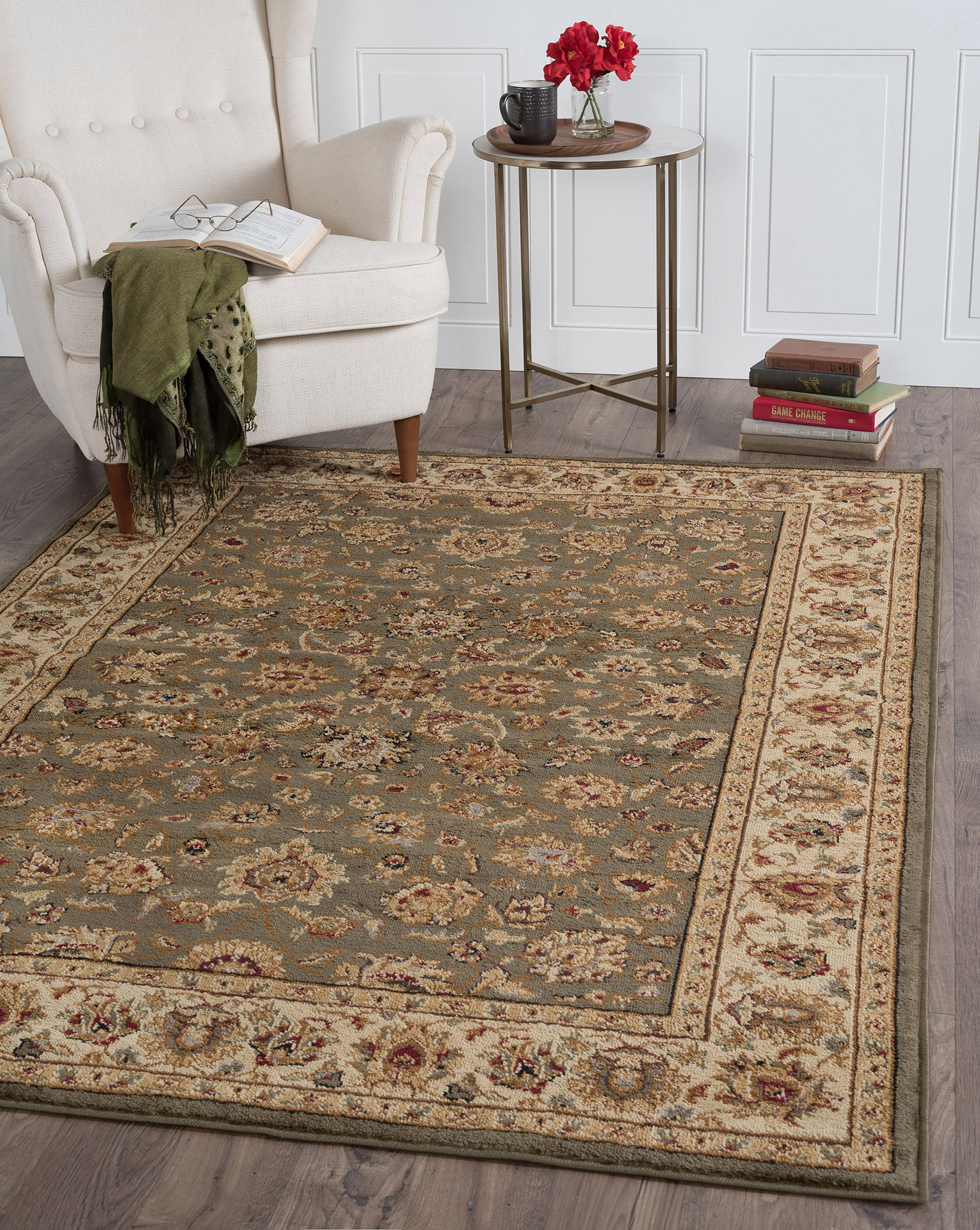 Green Oriental Floral Traditional 5x7 Area Rug Vine Persien Carpet