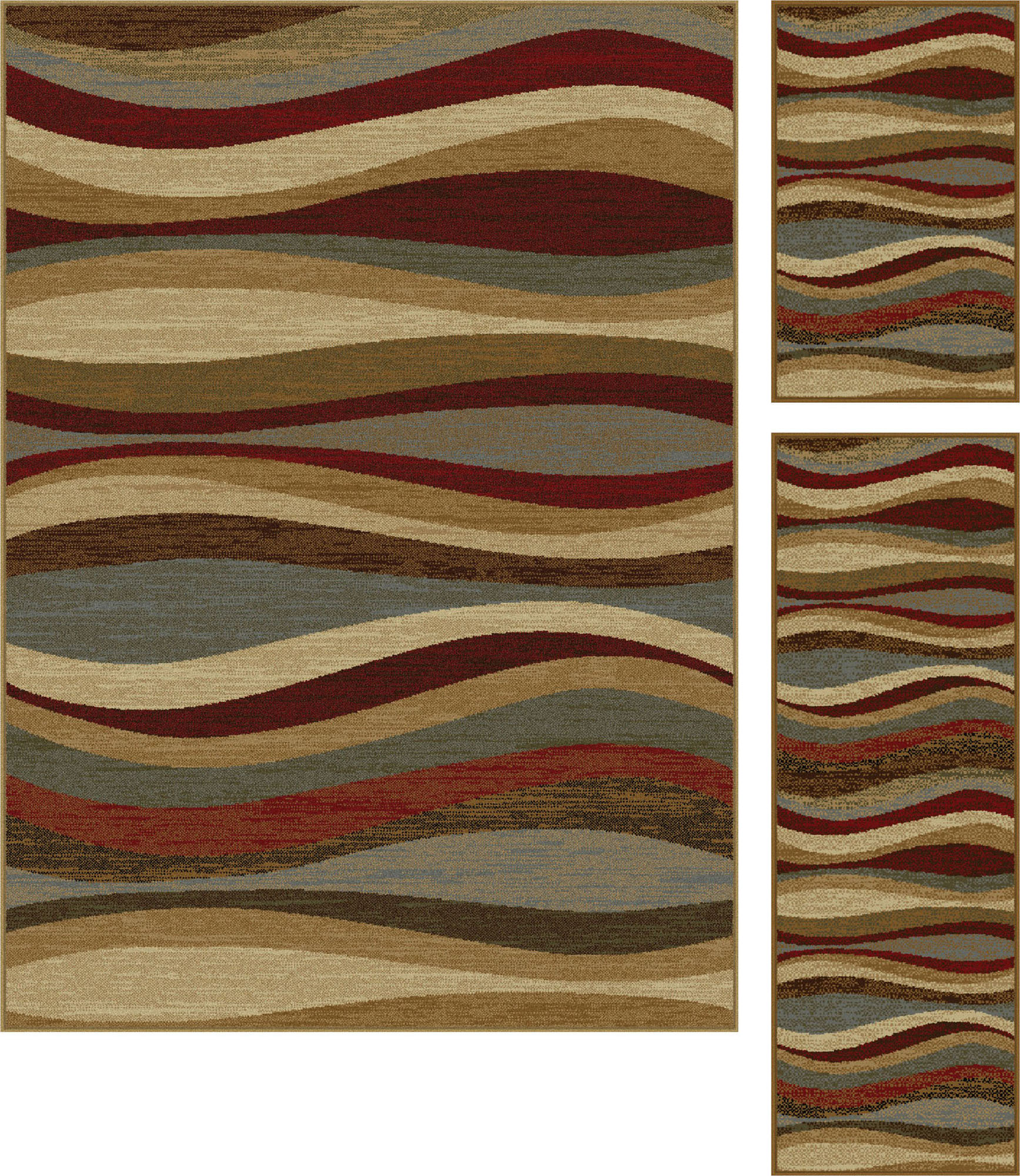 Multicolor Abstract Waves 5x8 Area Rug 2x5 Runner 2x3 Accent Carpet: 3PC Set - Imagen 2 de 9
