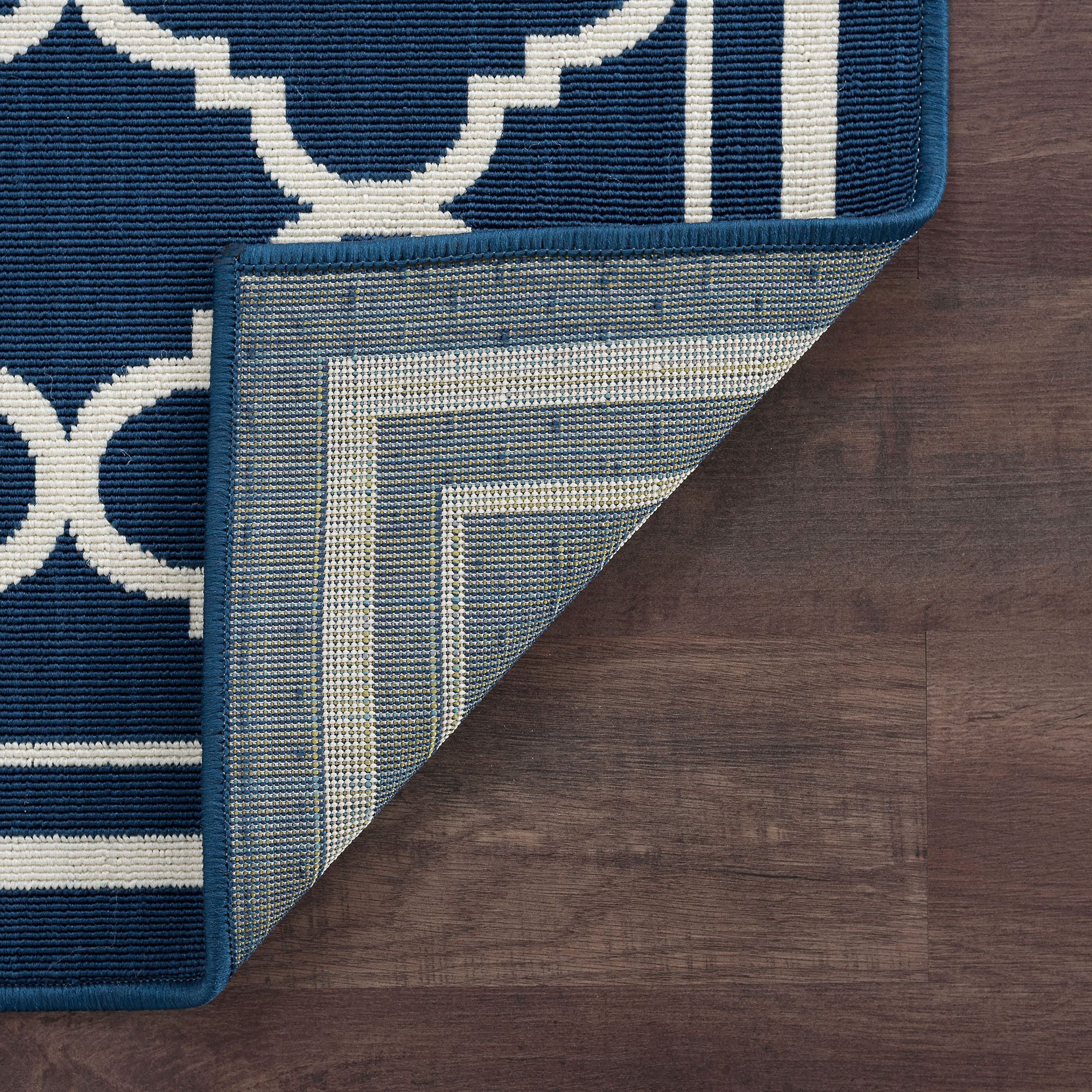 Blue Moroccan Tile Diamonds Curves Transitional Area Rug Geometric