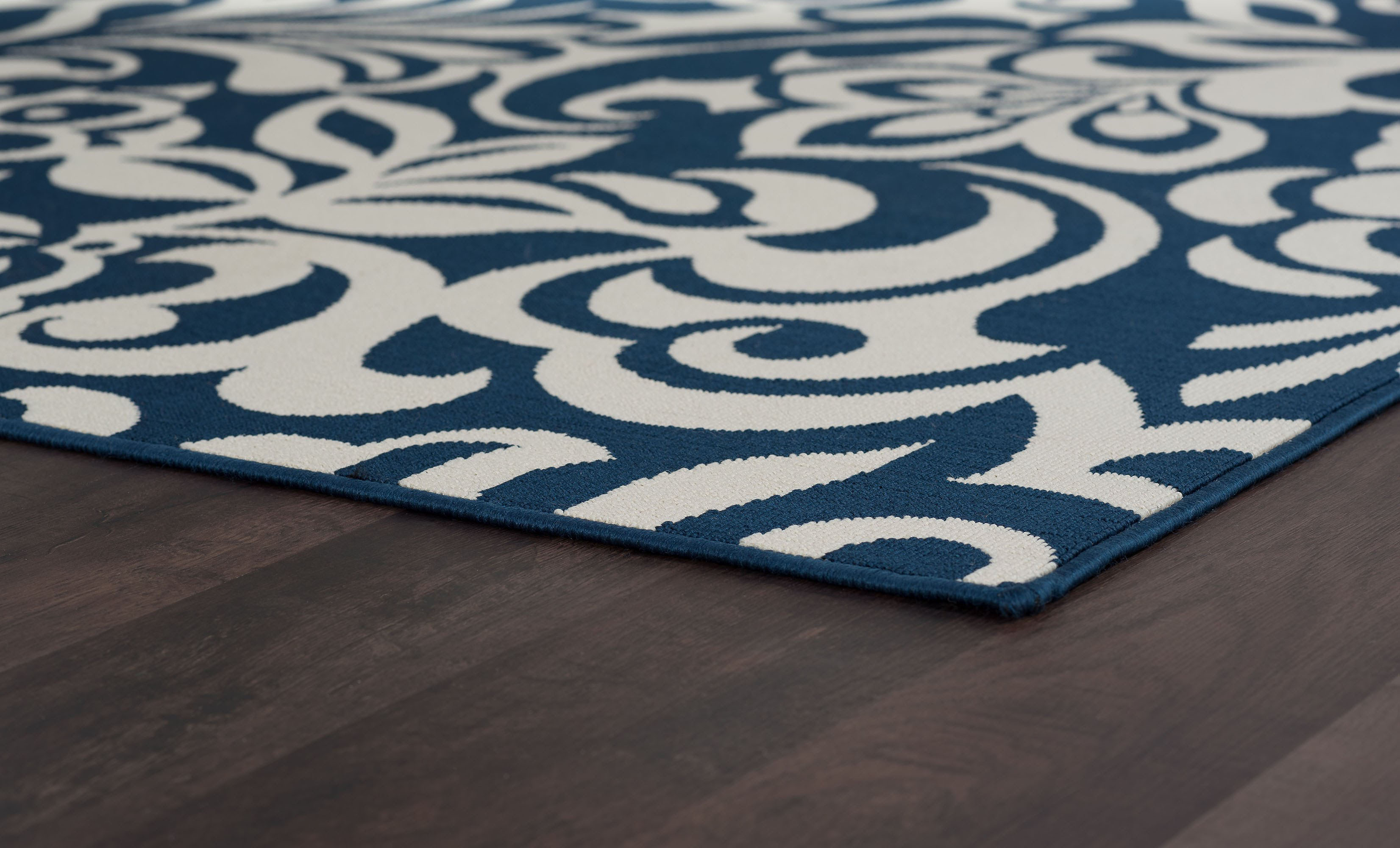 Blue Transitional Casual Floral Area Rug Leaves Curls Curves Petals