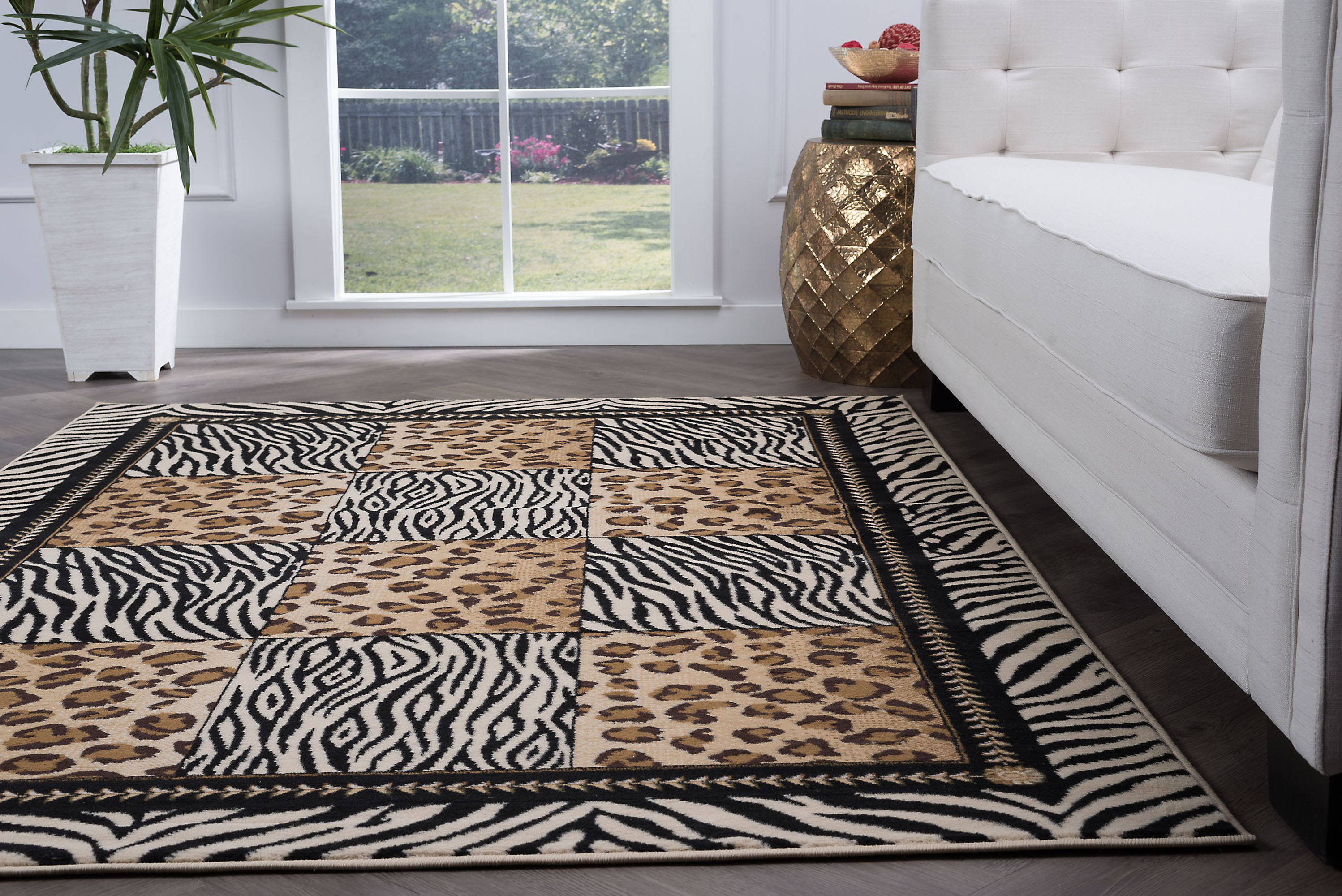 MultiColor Casual Leopard Print Geometric Squares Area Rug Zebra