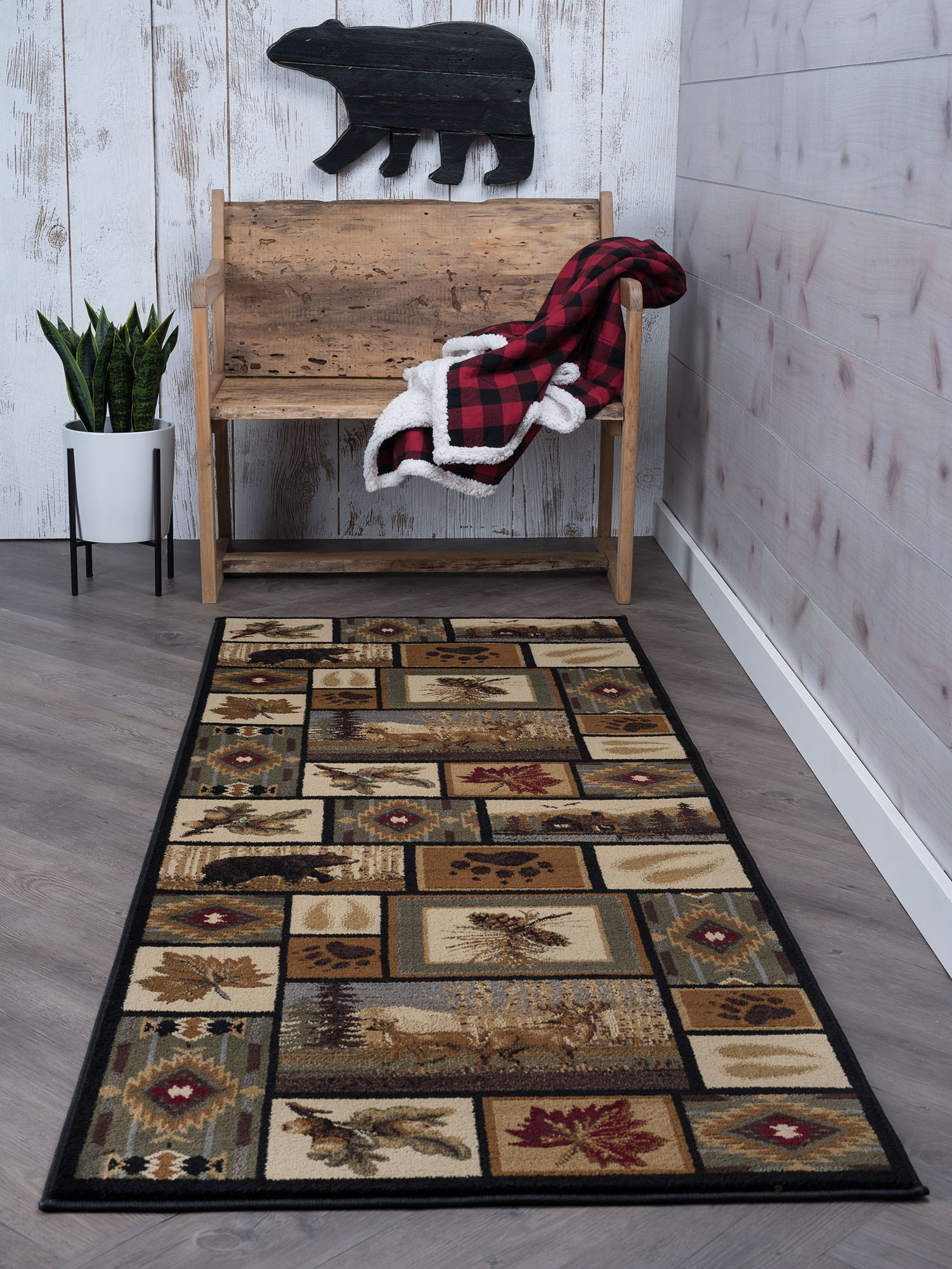 Multi Southwestern Lodge Nature Print 2x7 Runner Area Rug: Actual 2' 7" x 7' 3" - Picture 1 of 8