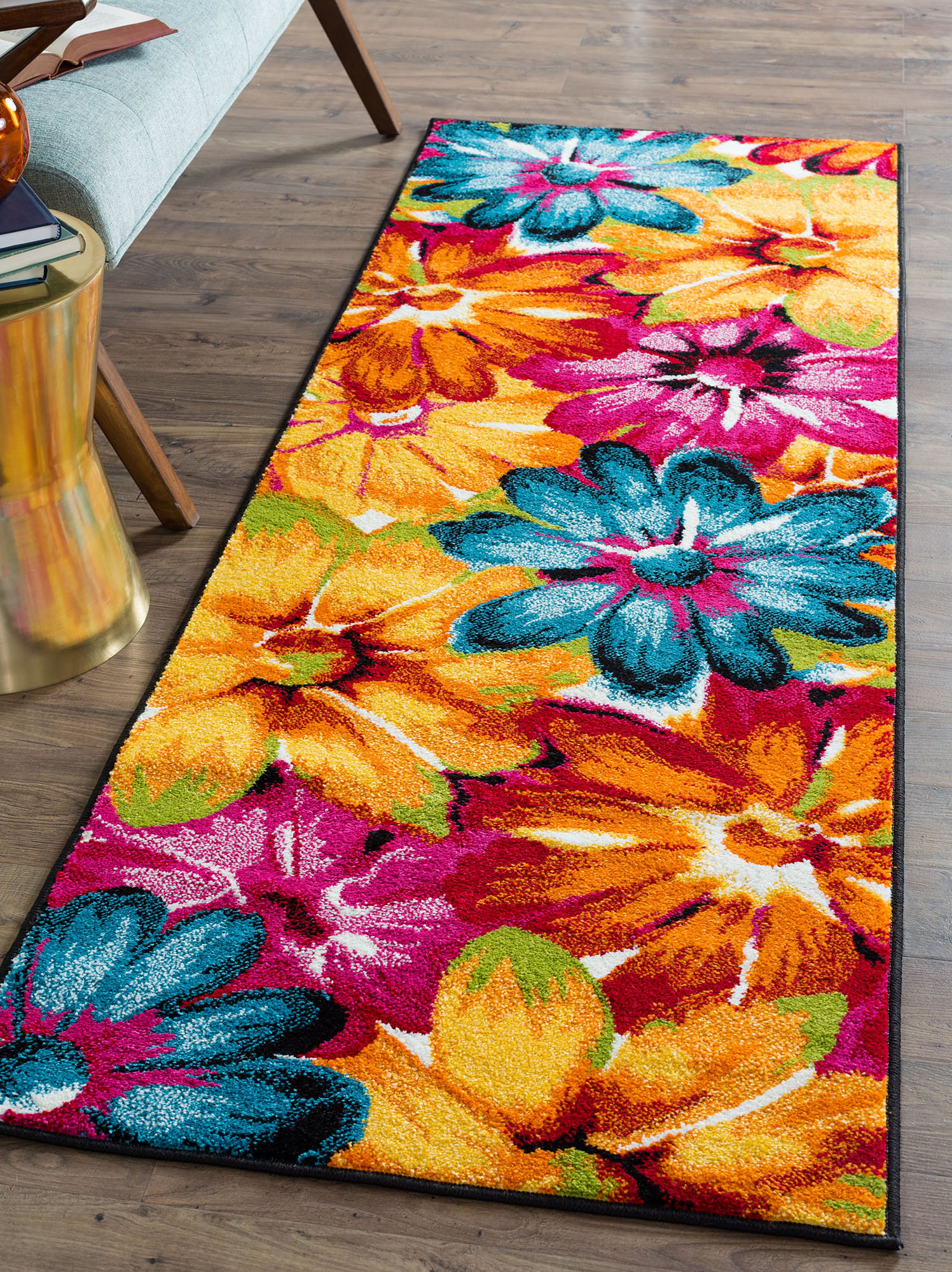 Multi-Color Abstract Leaves 2x7 Area Rug Transitional Carpet: Actual 2'7"x7'3" - Picture 1 of 8