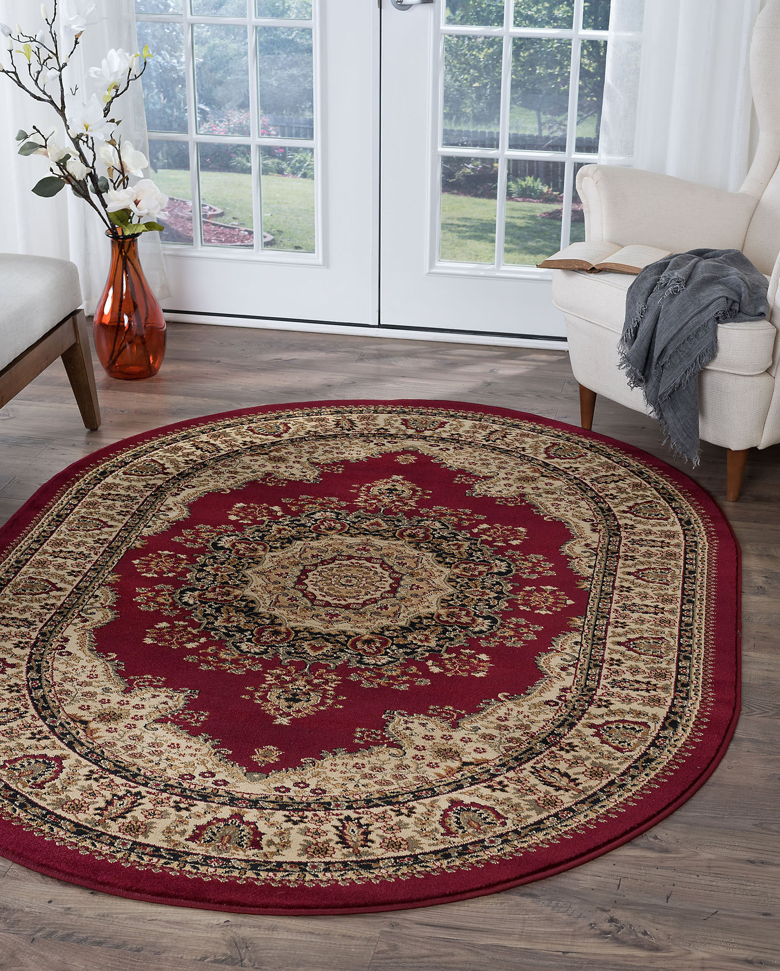 Red Medallion Synthetics Border Flower Area Rug Oval 4700 Aprx 6'7"x9'6" eBay