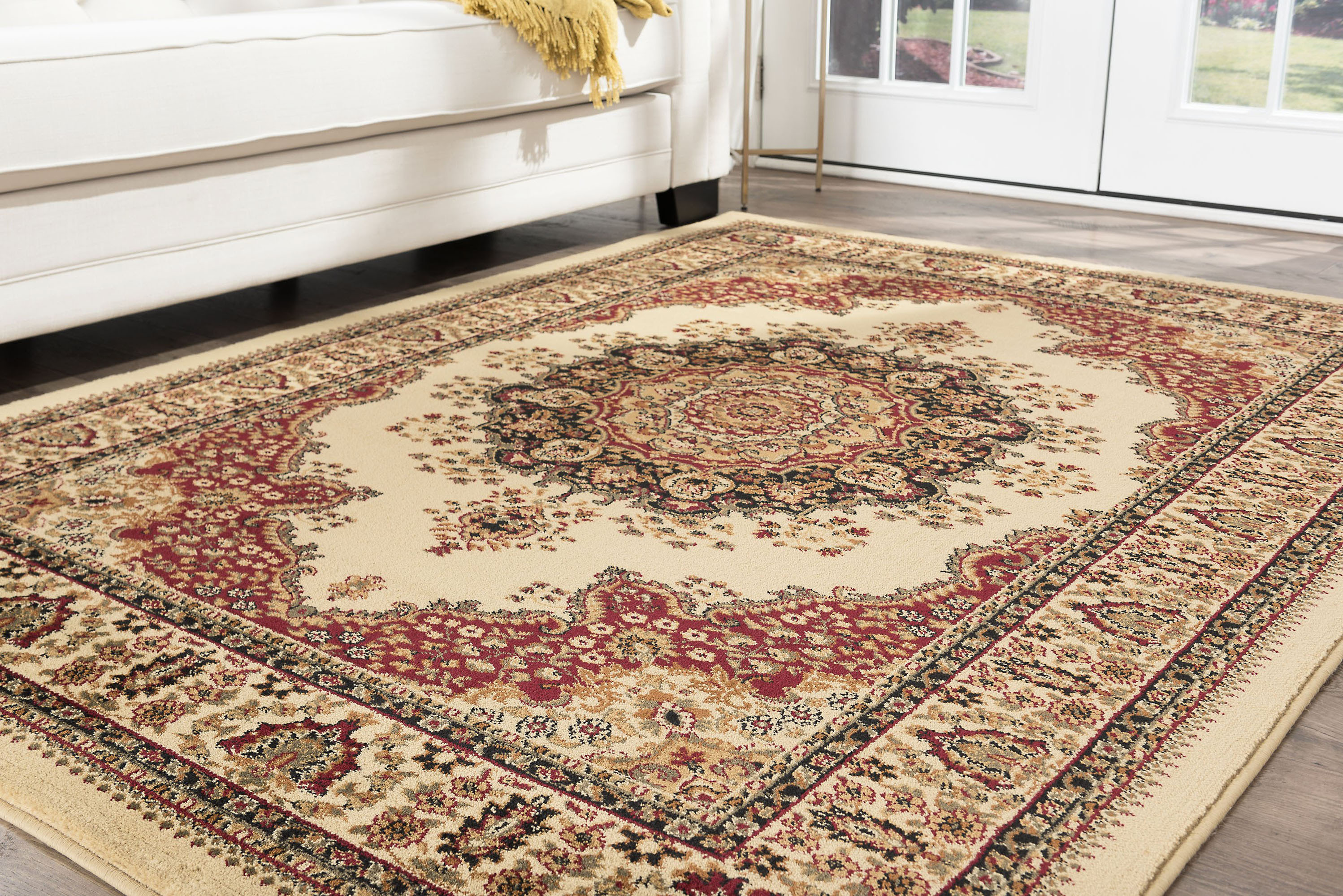IVORY traditional ORIENTAL area RUG medallion FLORAL red BLACK Persien