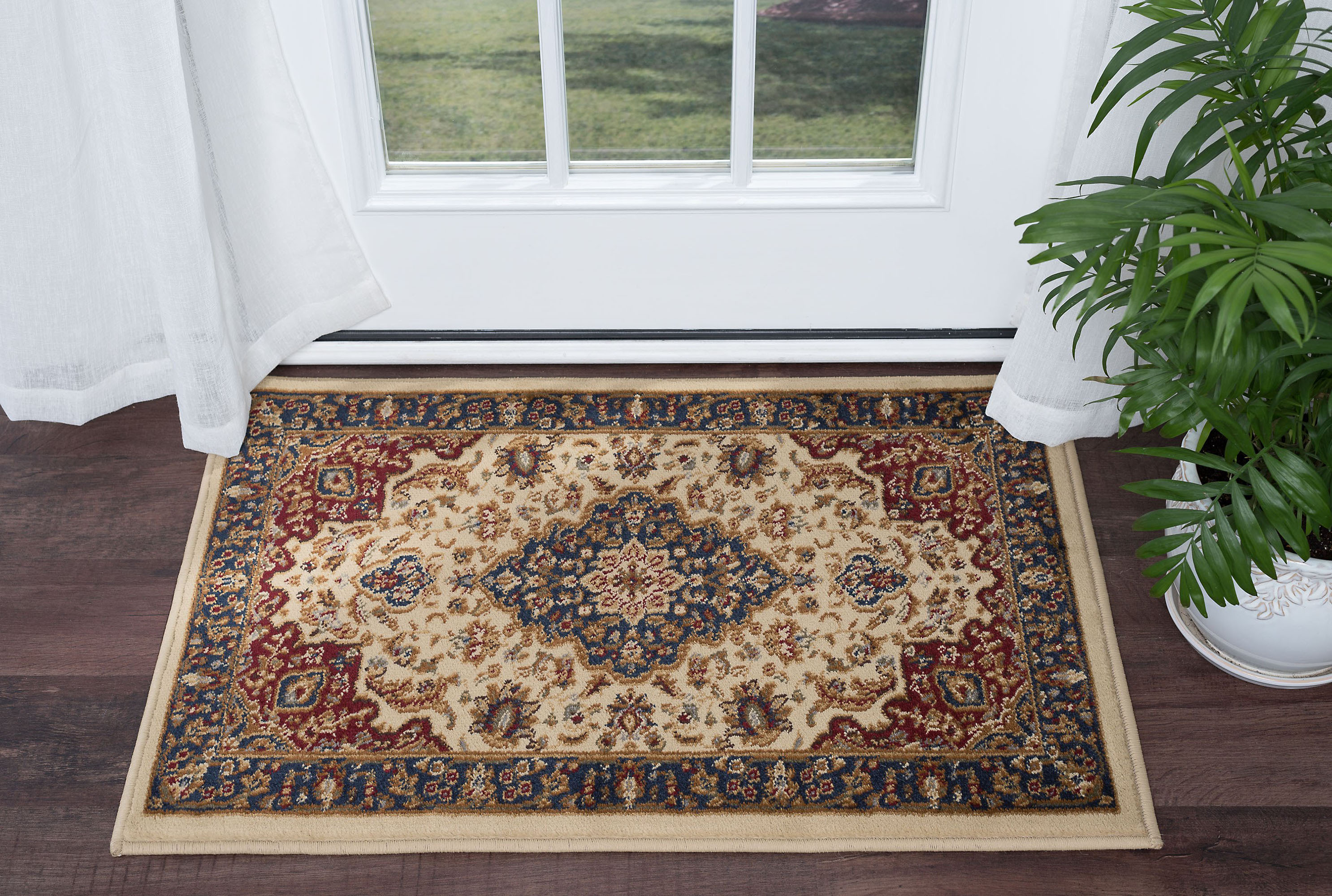 Ivory Traditional Oriental Medallion 2×3 Area Rug Border Carpet: Approx 2′ x 3′