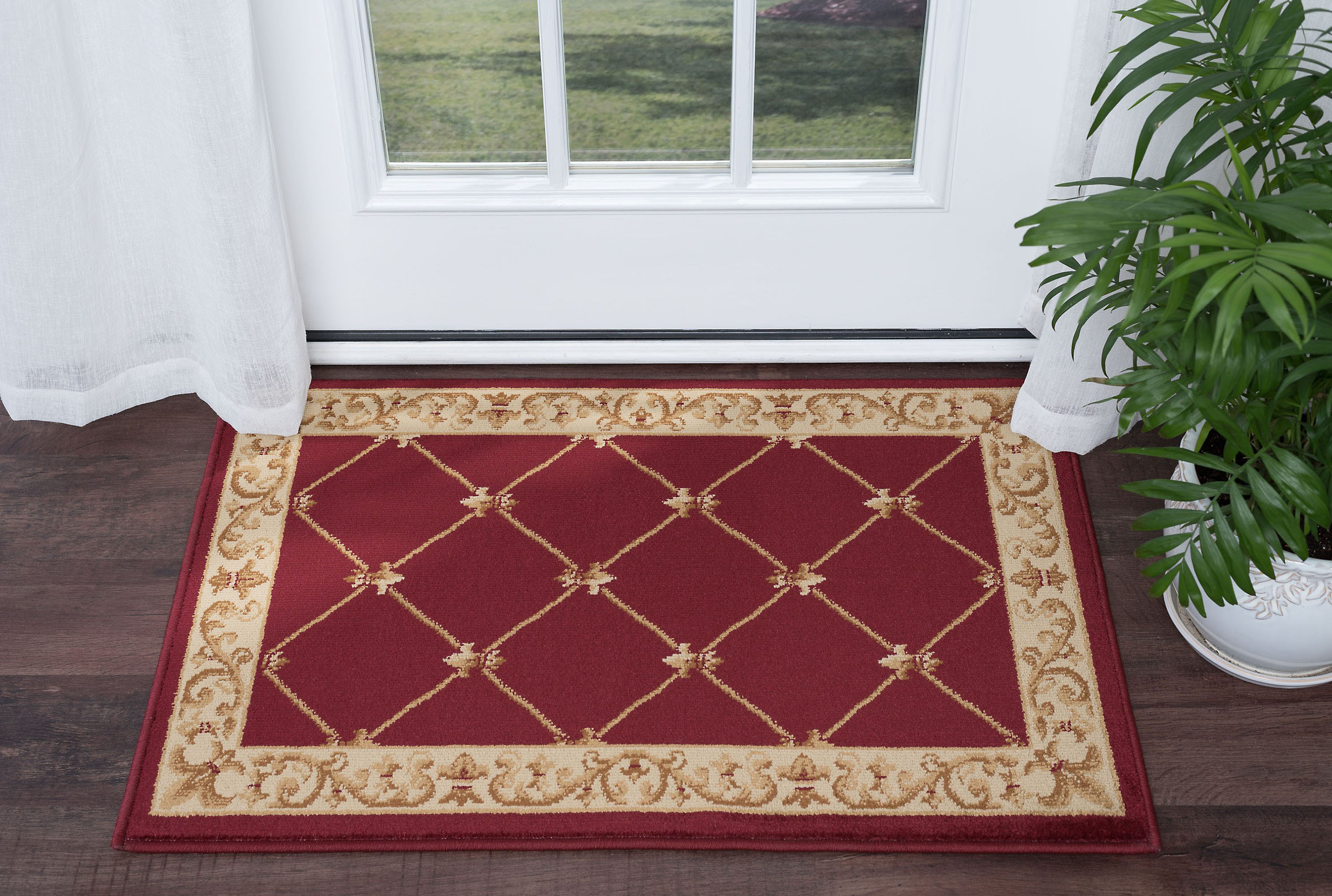 2x3 Red Traditional Persien Bordered Curls Waves Area Rug - Approx Size ...
