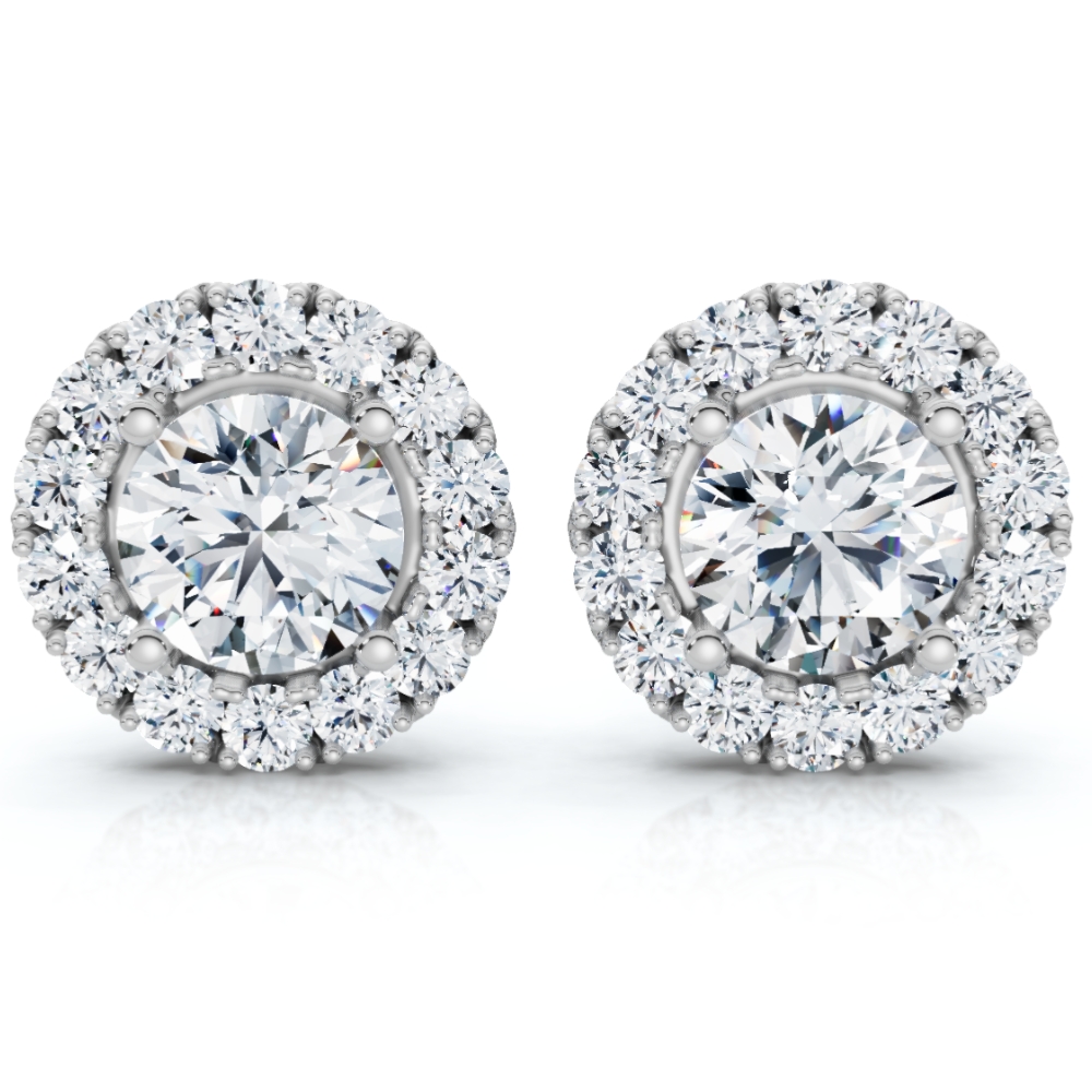 VS 2.50Ct Diamond Halo Studs 14k Gold Lab Grown Women's Earrings