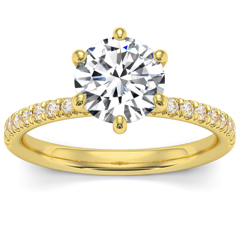 Anillo de diamantes y moissanita de corte redondo de 2 quilates VS en oro de 14 k con halo lateral - Imagen 8 de 8