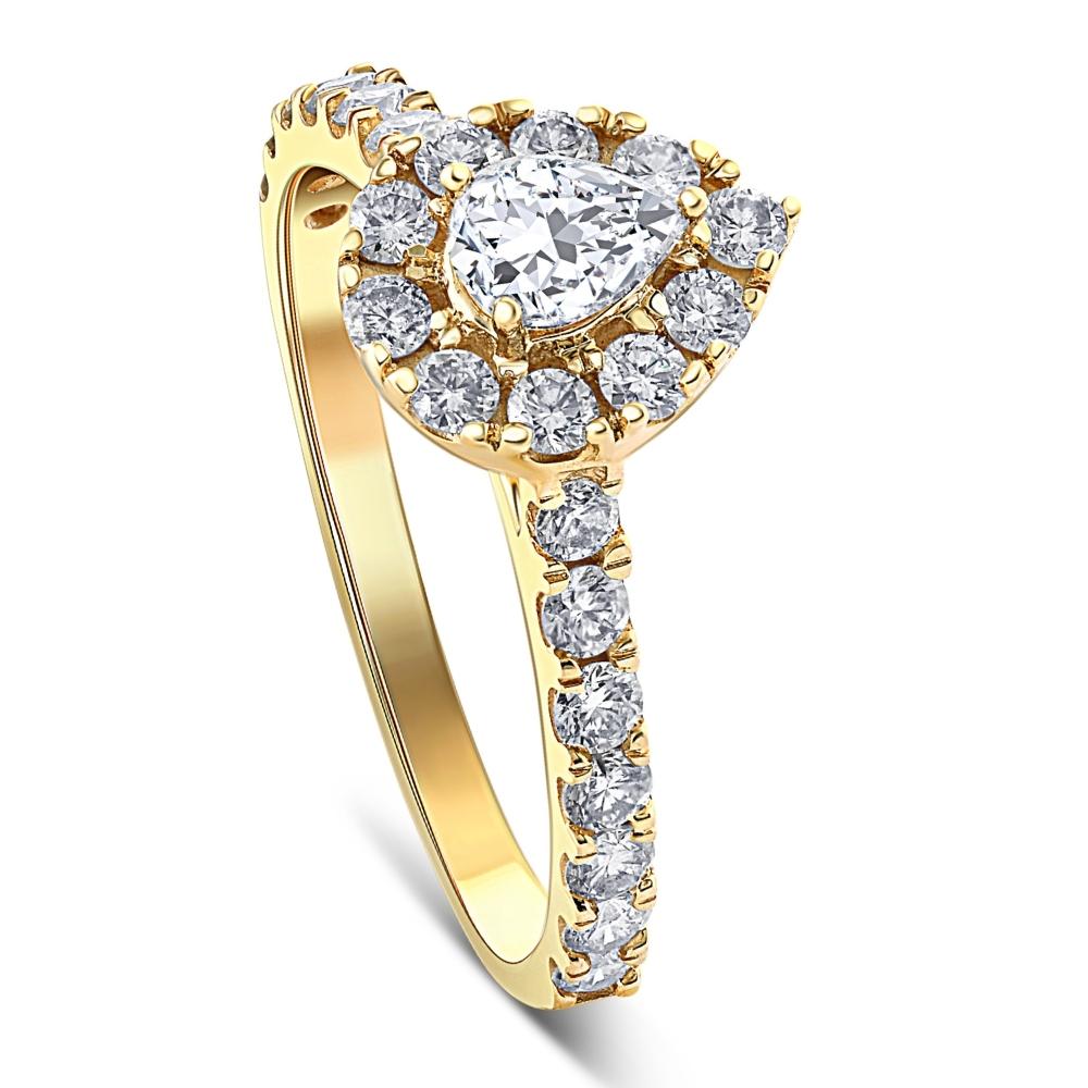 1Ct Pear Shape Diamond Halo Engagement Ring in White, Yellow, or Rose Gold - Picture 7 of 7