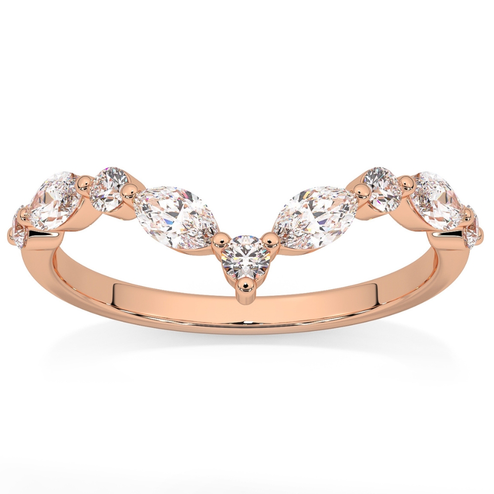 0,60 kt Diamant Schutz Einsatz V Form Marquise Ehering 10 kt Gold Lab Grown - Bild 7 von 8