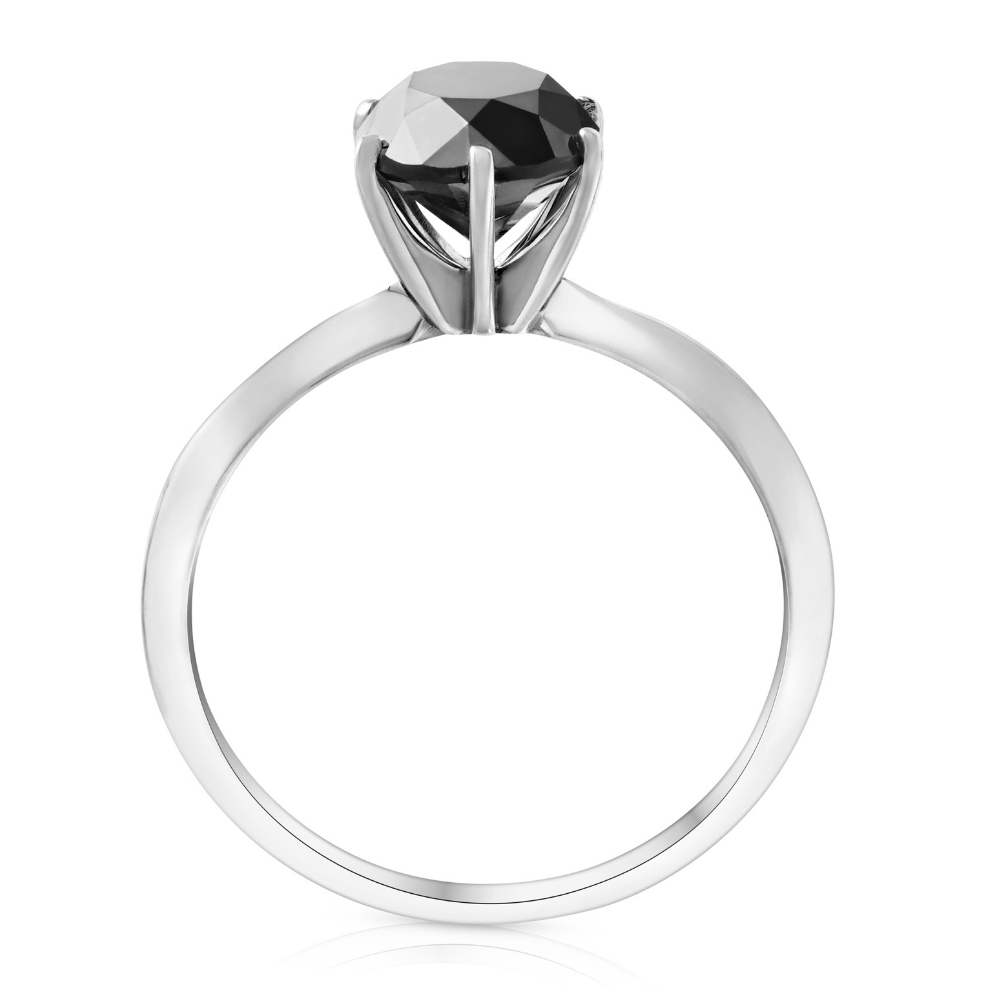1 1/2 Ct Black Diamond Solitaire Engagement Ring 14k White Gold - Picture 10 of 50