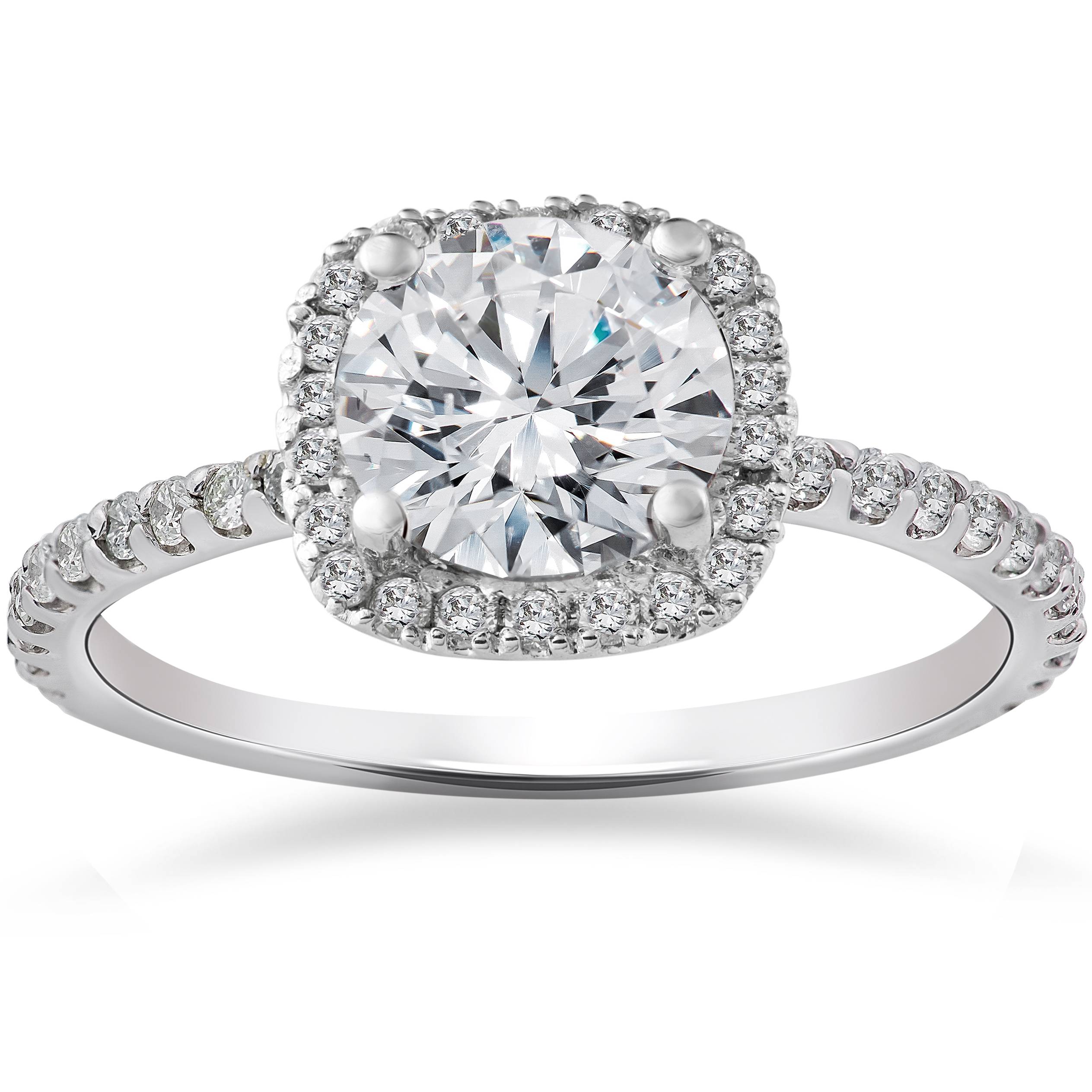 Floral Halo Diamond Engagement Ring in 14k White Gold (1 ...