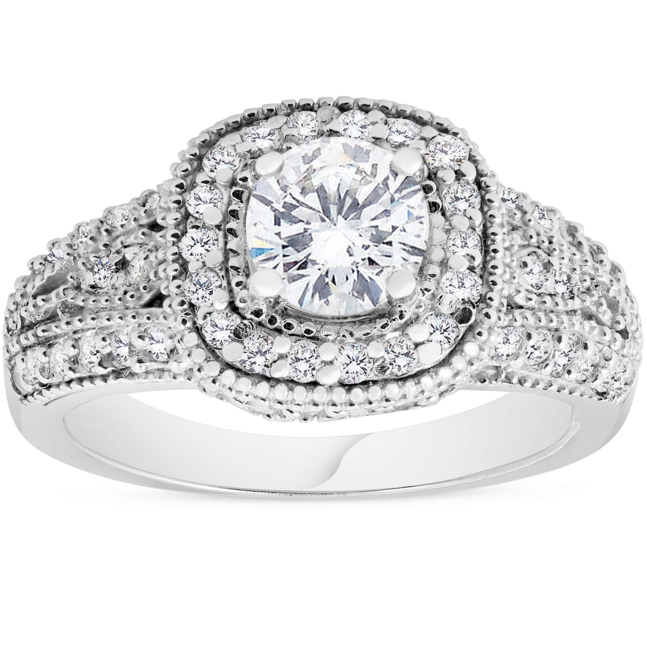 1/3ct Cushion Halo Engagement Diamond Ring Antique Filigree 14K