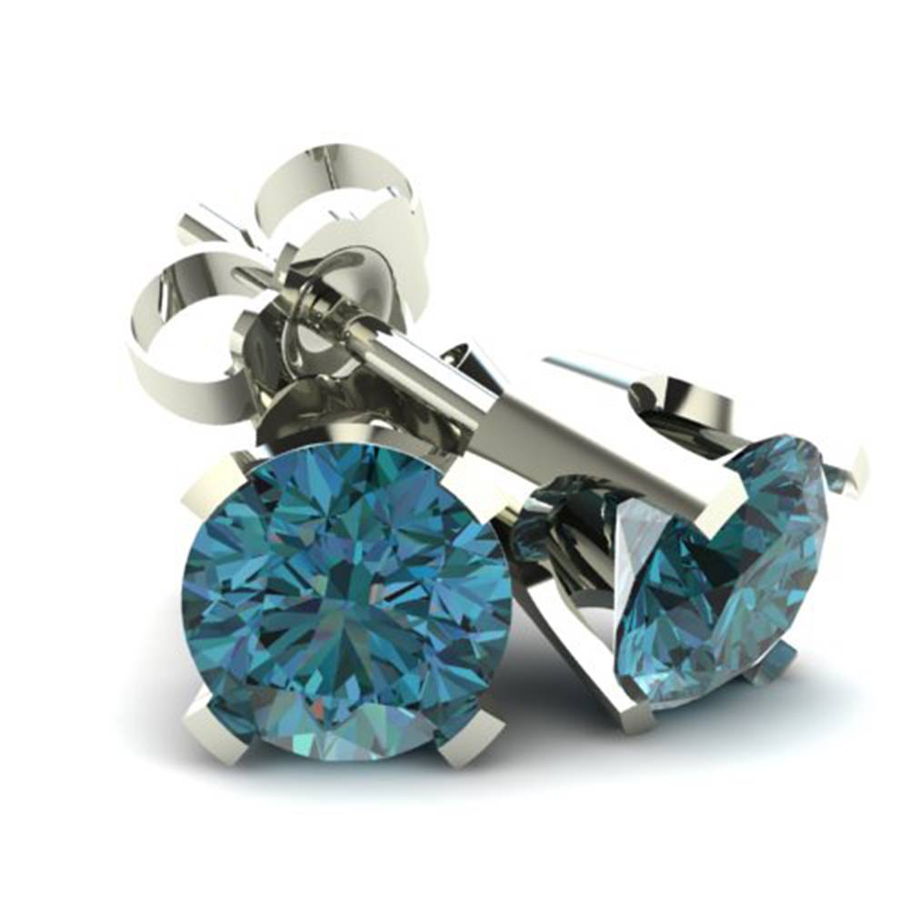 .25Ct Round Brilliant Cut Heat Treated Blue Diamond Stud Earrings In 14K Gold - Picture 5 of 6