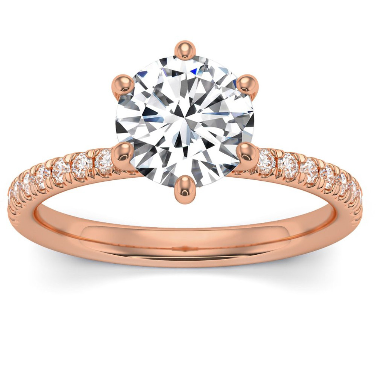 Anillo de diamantes y moissanita de corte redondo de 2 quilates VS en oro de 14 k con halo lateral - Imagen 7 de 8