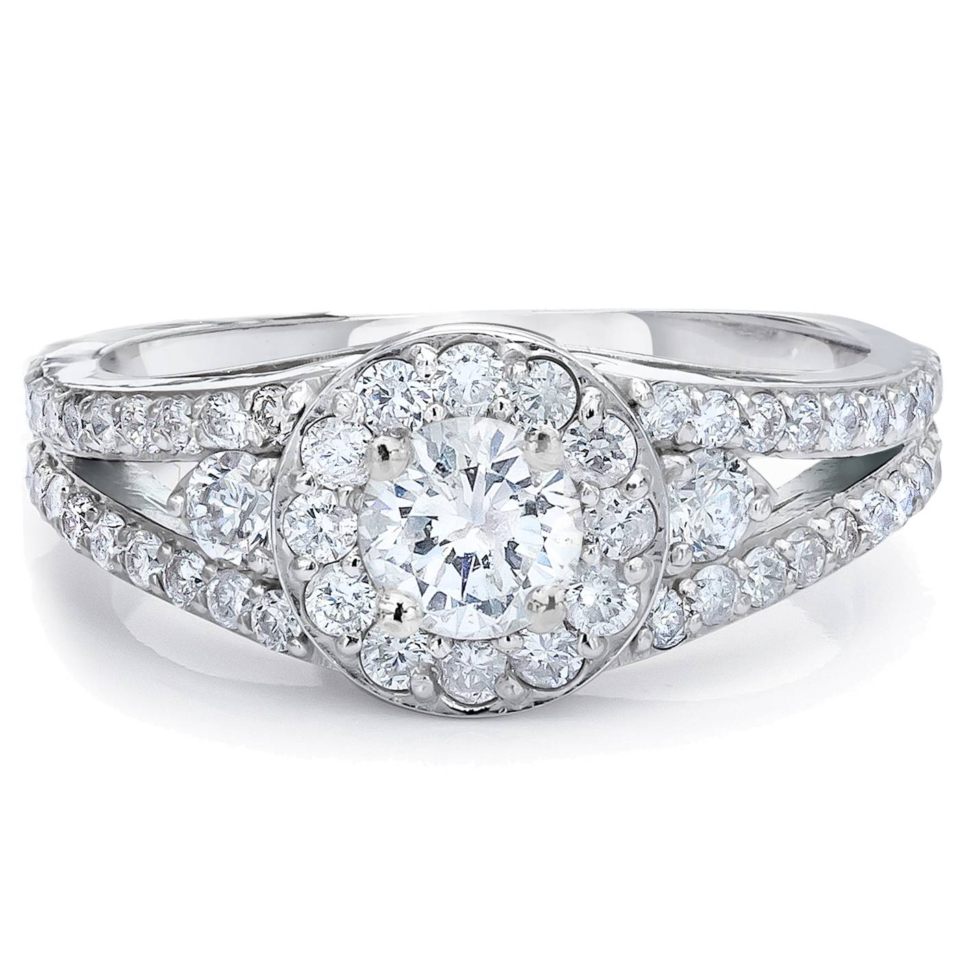 L 1ct Halo Diamond Engagement Ring 14K White gold Split Shank | eBay