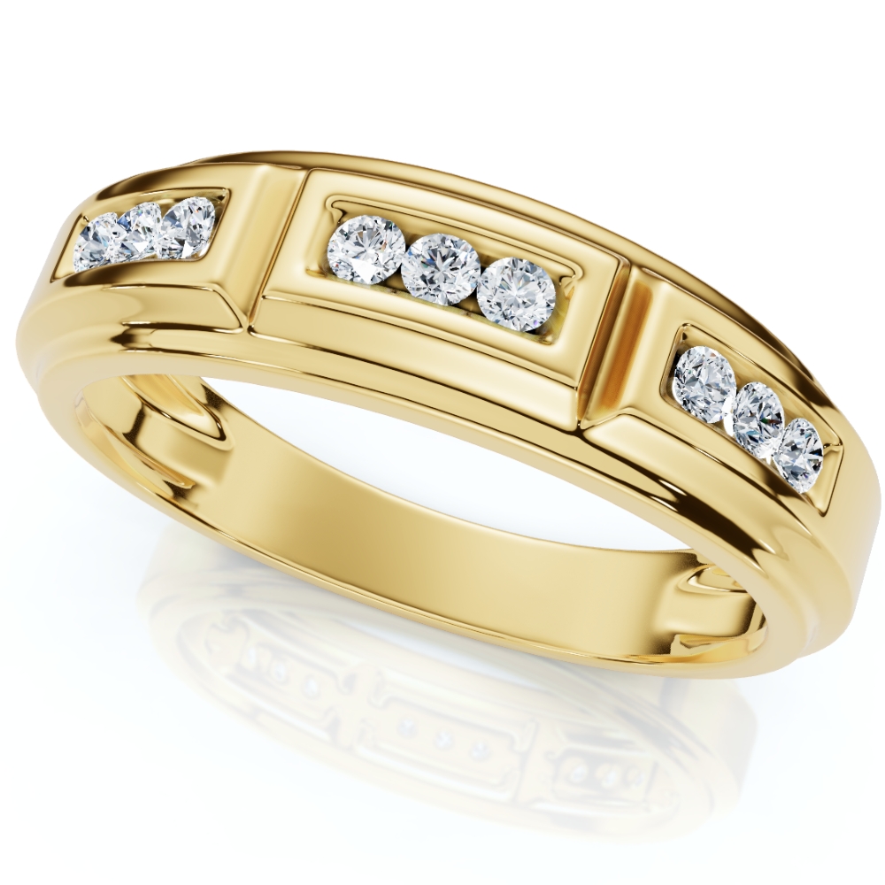 1/4Ct TW Round Diamond Men's Nine Stone Wedding Ring High Polished Band 10k Gold - Picture 7 of 7