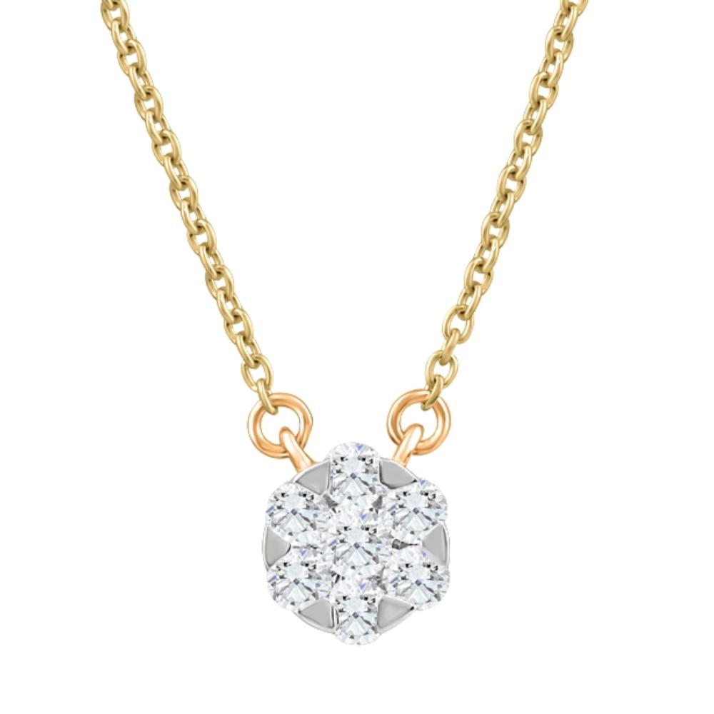 "1/4Ct TW Diamond Halo Round Pendant Yellow Gold Women's Necklace 18\" Lab Grown"