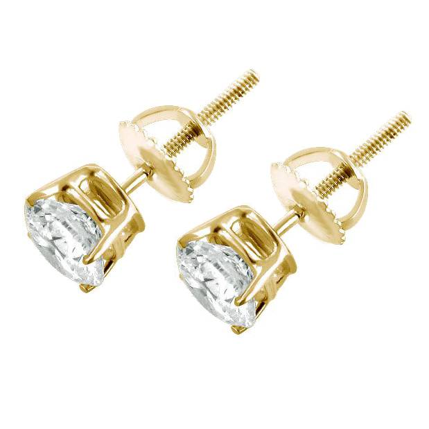 1ct Round Diamond Stud Earrings in 14K Yellow Gold with Screw Backs eBay