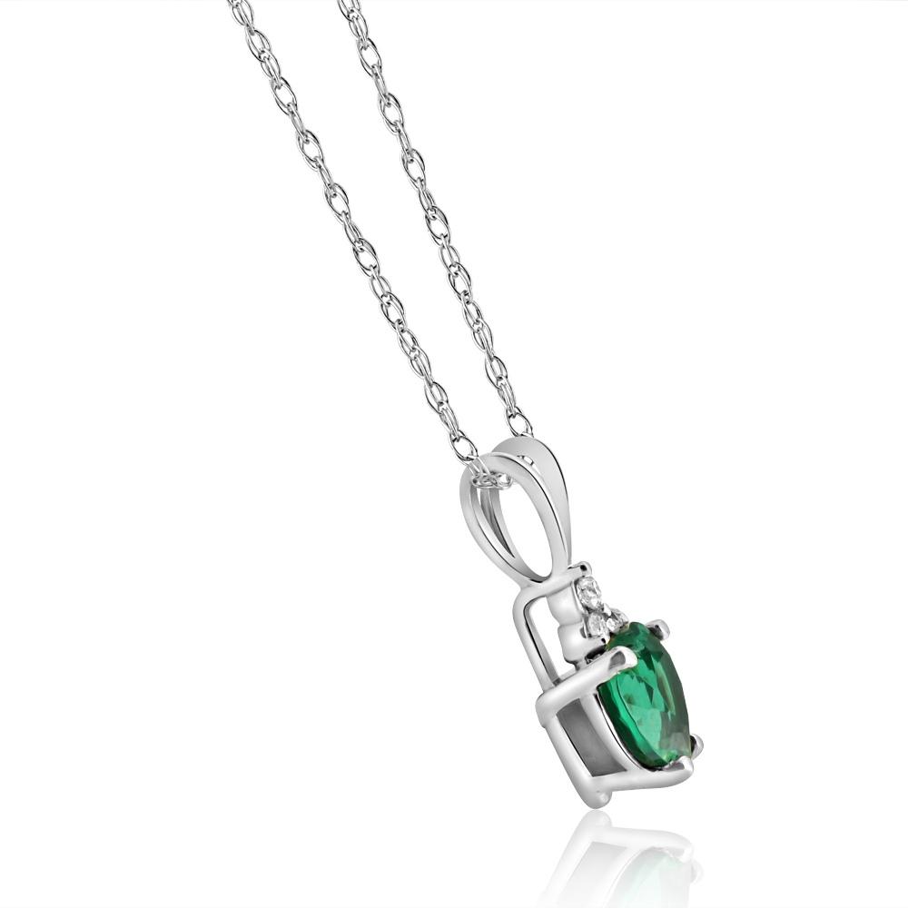 Emerald & Diamond Heart Pendant Necklace in 14k White or Yellow Gold - Picture 8 of 10