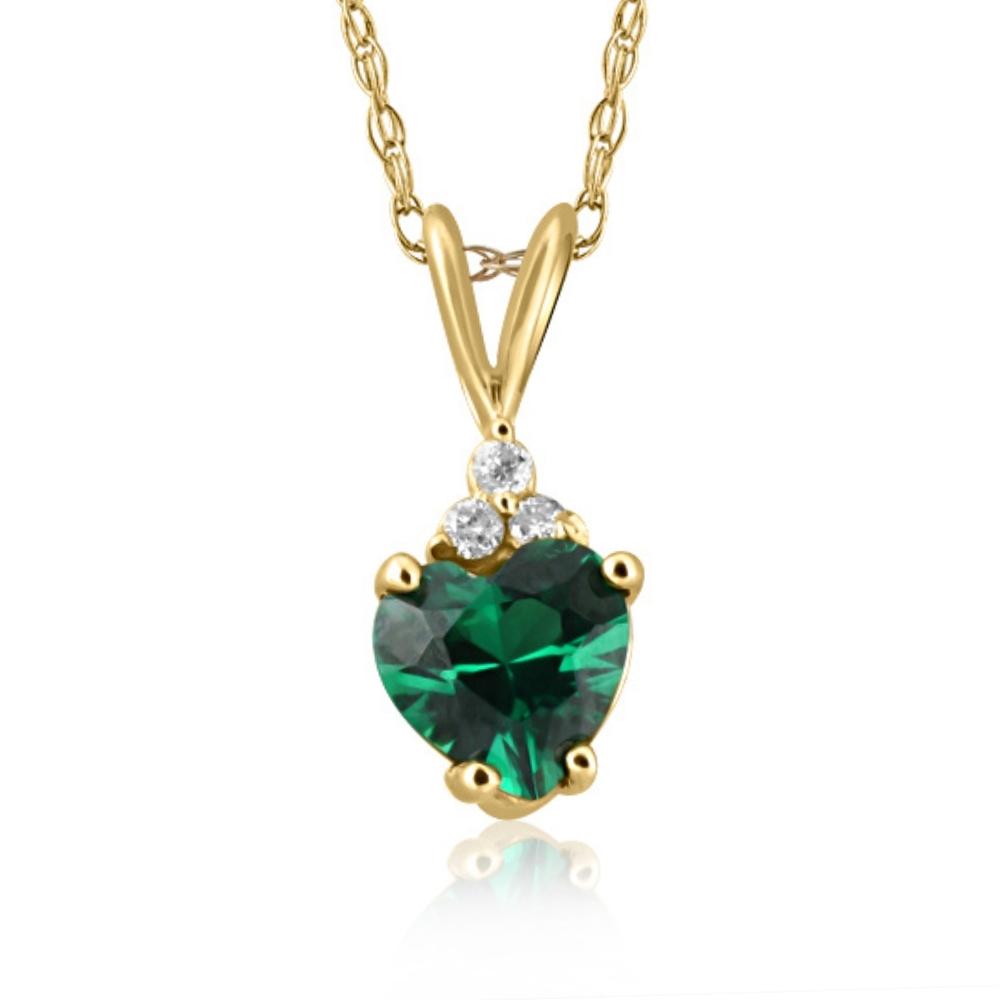 Emerald & Diamond Heart Pendant Necklace in 14k White or Yellow Gold - Picture 9 of 10