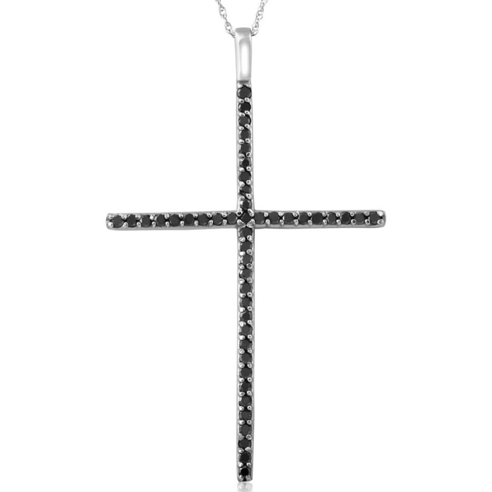 Large 1/2CT Black Diamond Cross Pendant 14K Black Gold Genuine