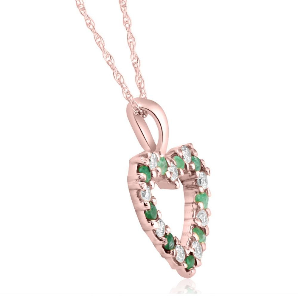 1/2ct Emerald & Diamond Heart Pendant Solid 14K White, Yellow, or Rose Gold 1/2" - Picture 6 of 9