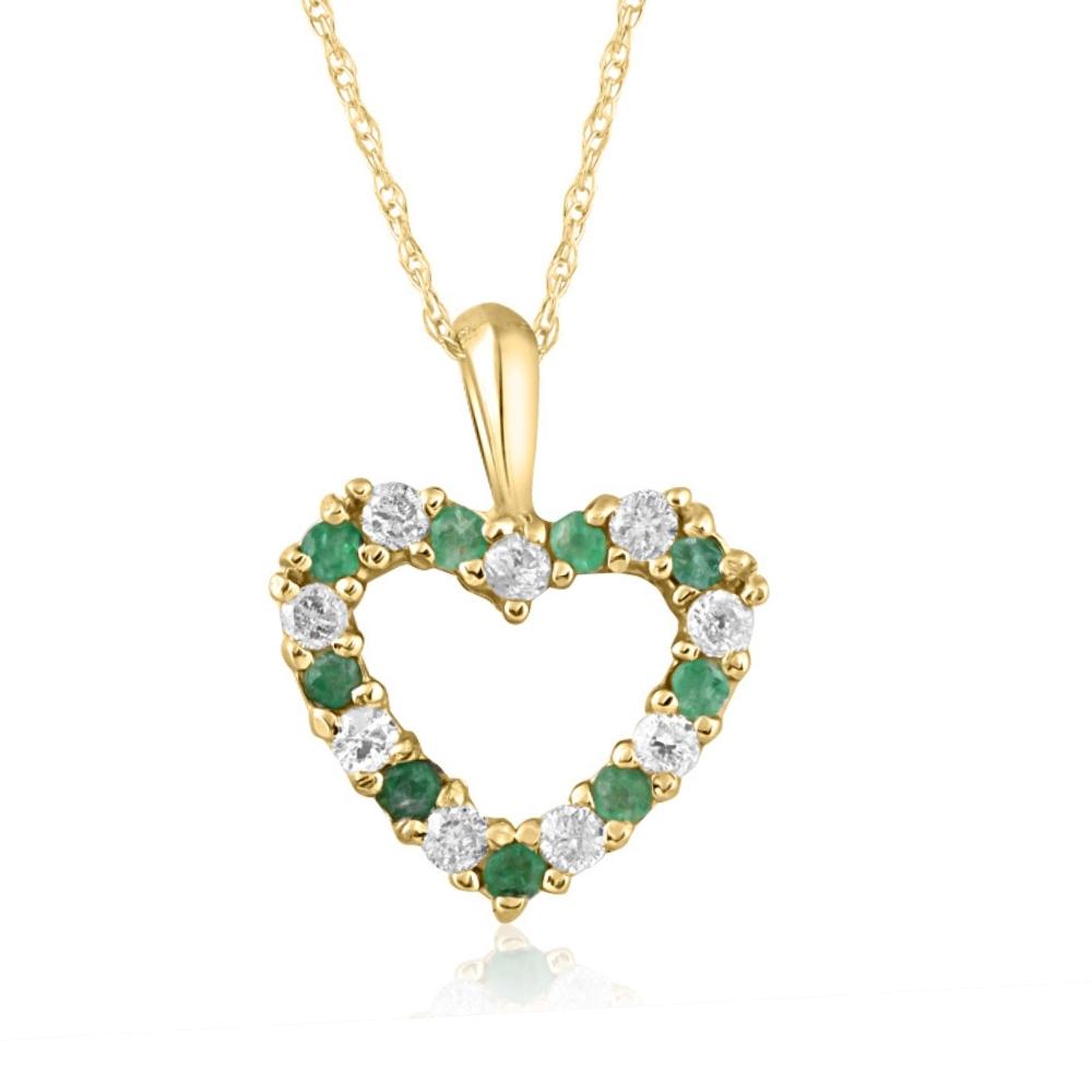 1/2ct Emerald & Diamond Heart Pendant Solid 14K White, Yellow, or Rose Gold 1/2" - Picture 8 of 9