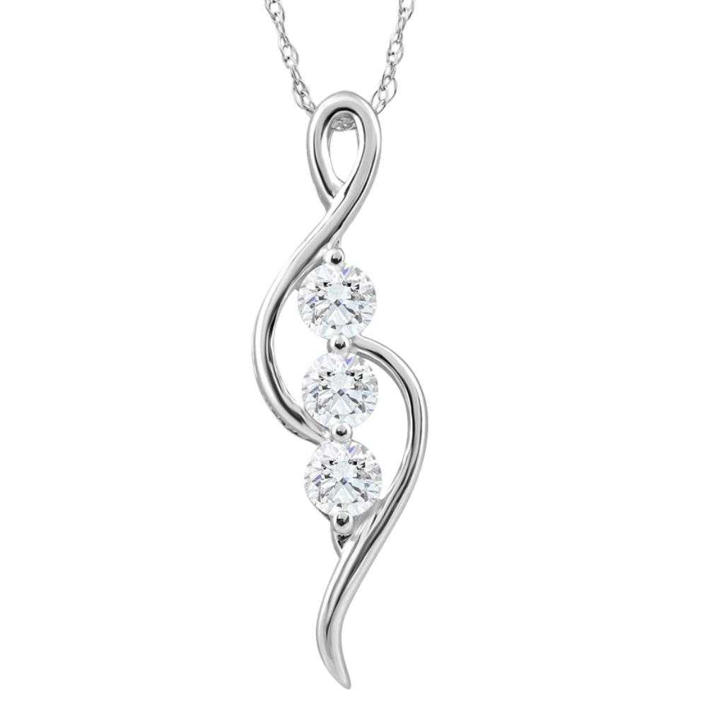 1/3Ct TW Three Stone Diamond Pendant 10k White Gold Women’s Necklace 23mm tall