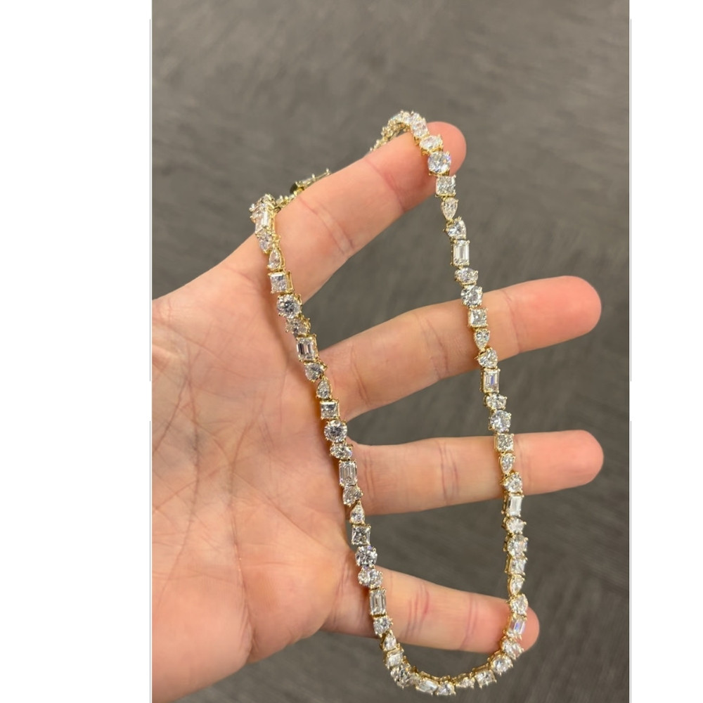 45Ct Fancy Diamond Multi Shape Tennis Necklace 14k Gold Lab