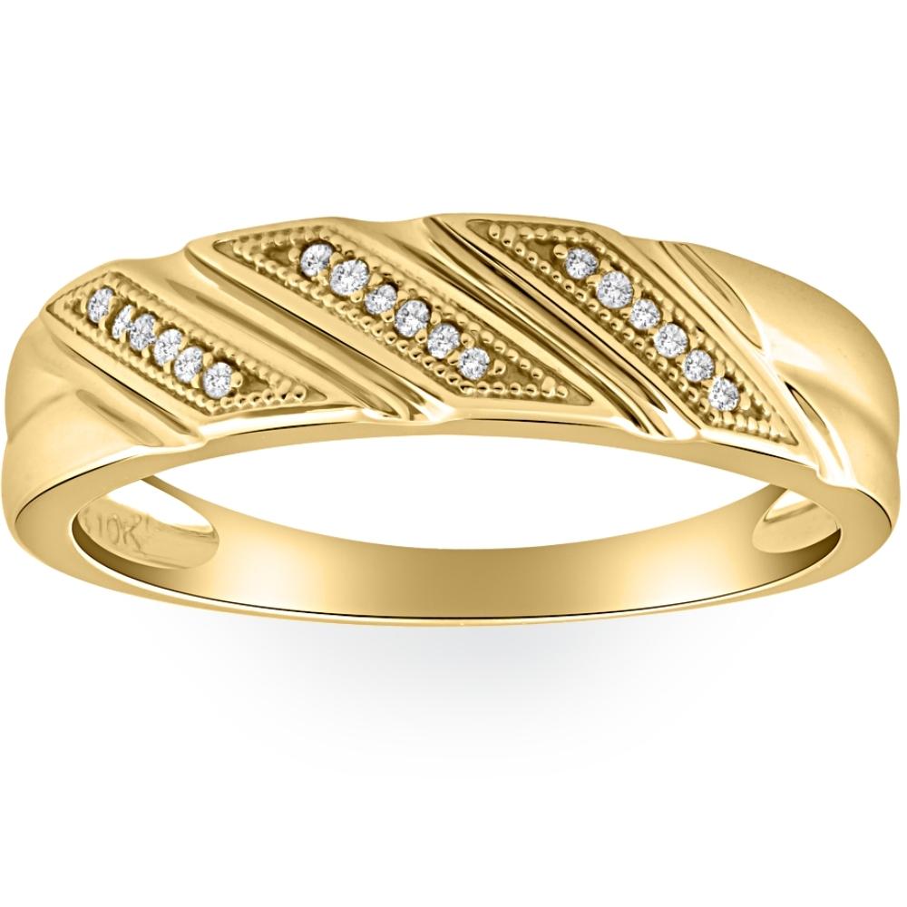 Men's 10k Yellow Gold Solid Band Diamond Dad Ring - Size 6.5, Handcrafted In USA - View #8